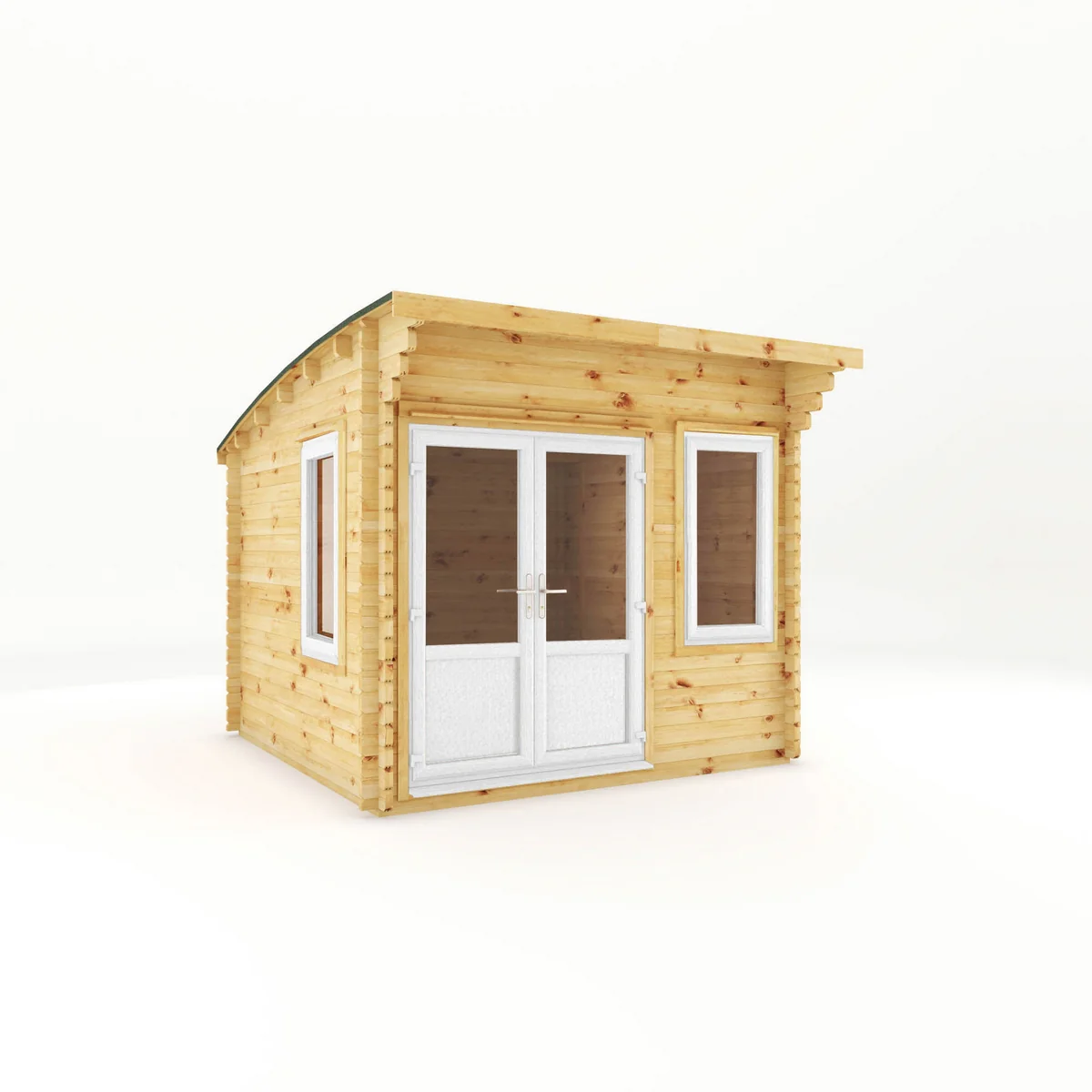 Mercia Helios 11' 5" x 10' Curved Log Cabin - Premium 44mm Cladding Loglap - White UPVC - Image 6