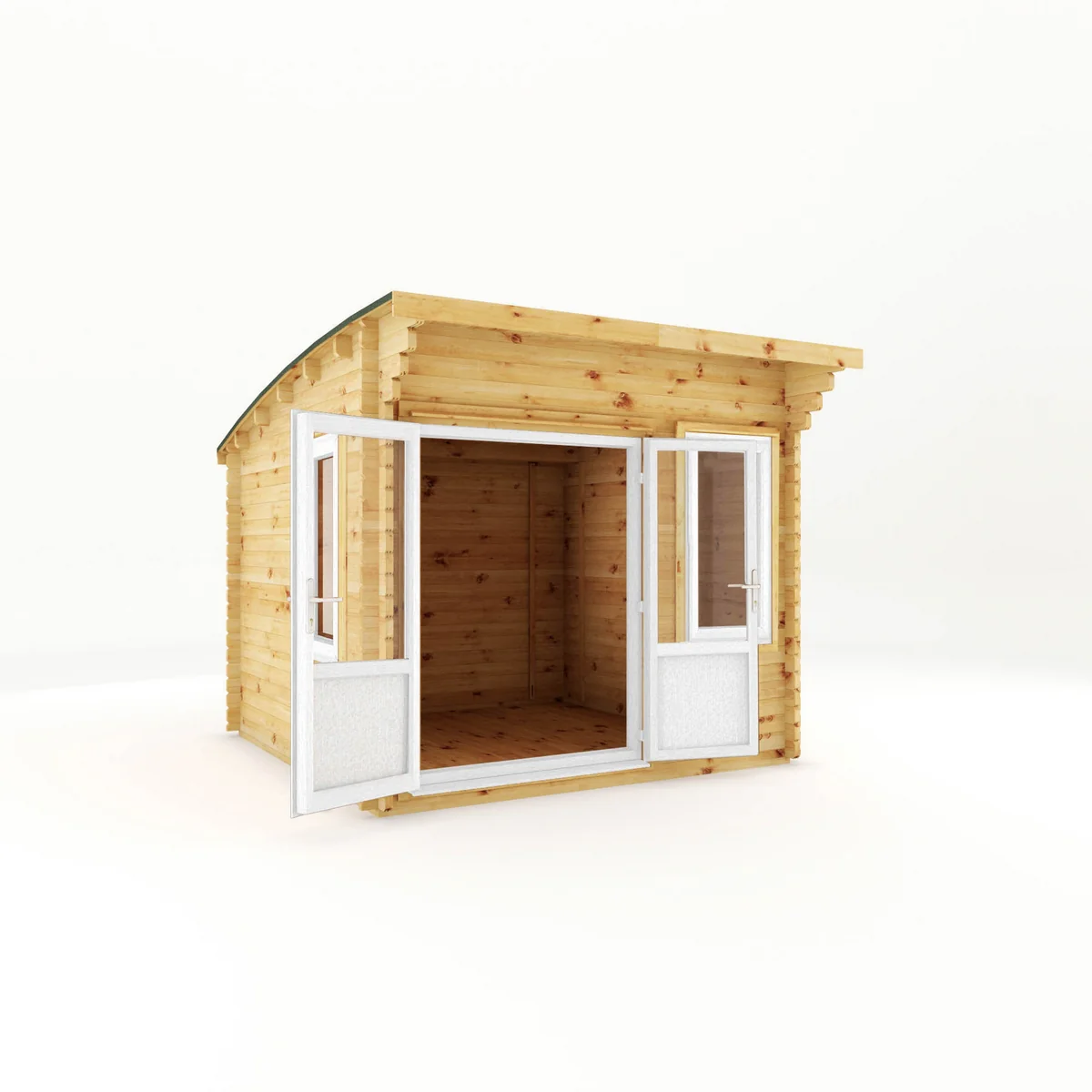 Mercia Helios 11' 5" x 10' Curved Log Cabin - Premium 44mm Cladding Loglap - White UPVC - Image 7