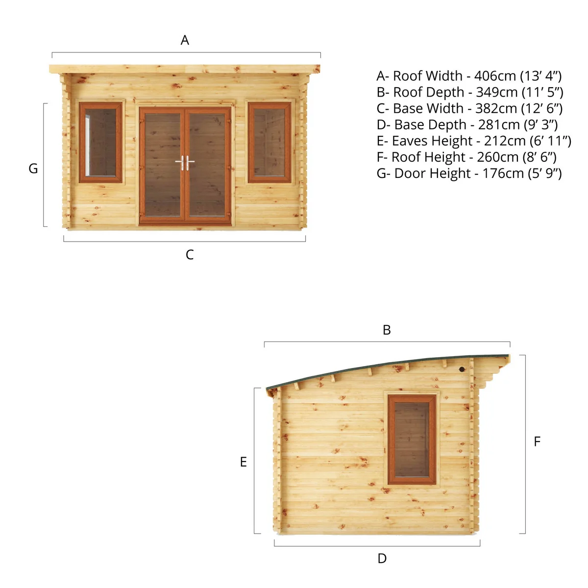 Mercia Helios 11' 5" x 13' 4" Curved Log Cabin - Premium 44mm Cladding Loglap - Brown UPVC - Image 10