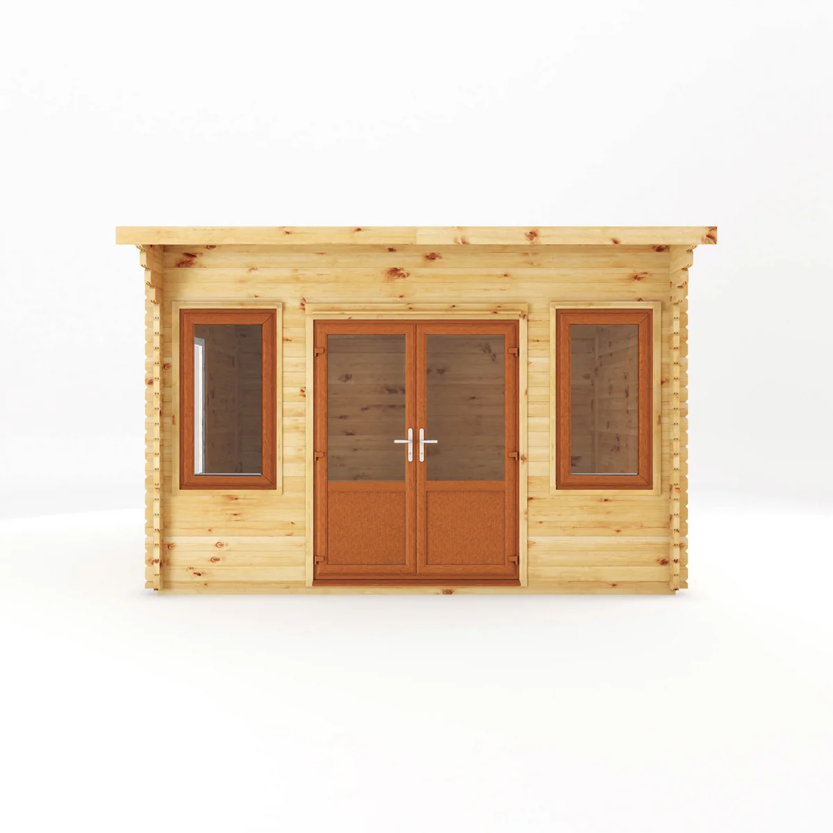 Mercia Helios 11' 5" x 13' 4" Curved Log Cabin - Premium 44mm Cladding Loglap - Brown UPVC - Image 3