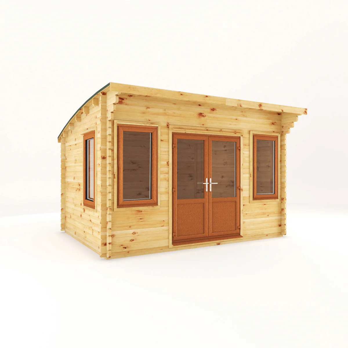 Mercia Helios 11' 5" x 13' 4" Curved Log Cabin - Premium 44mm Cladding Loglap - Brown UPVC - Image 6