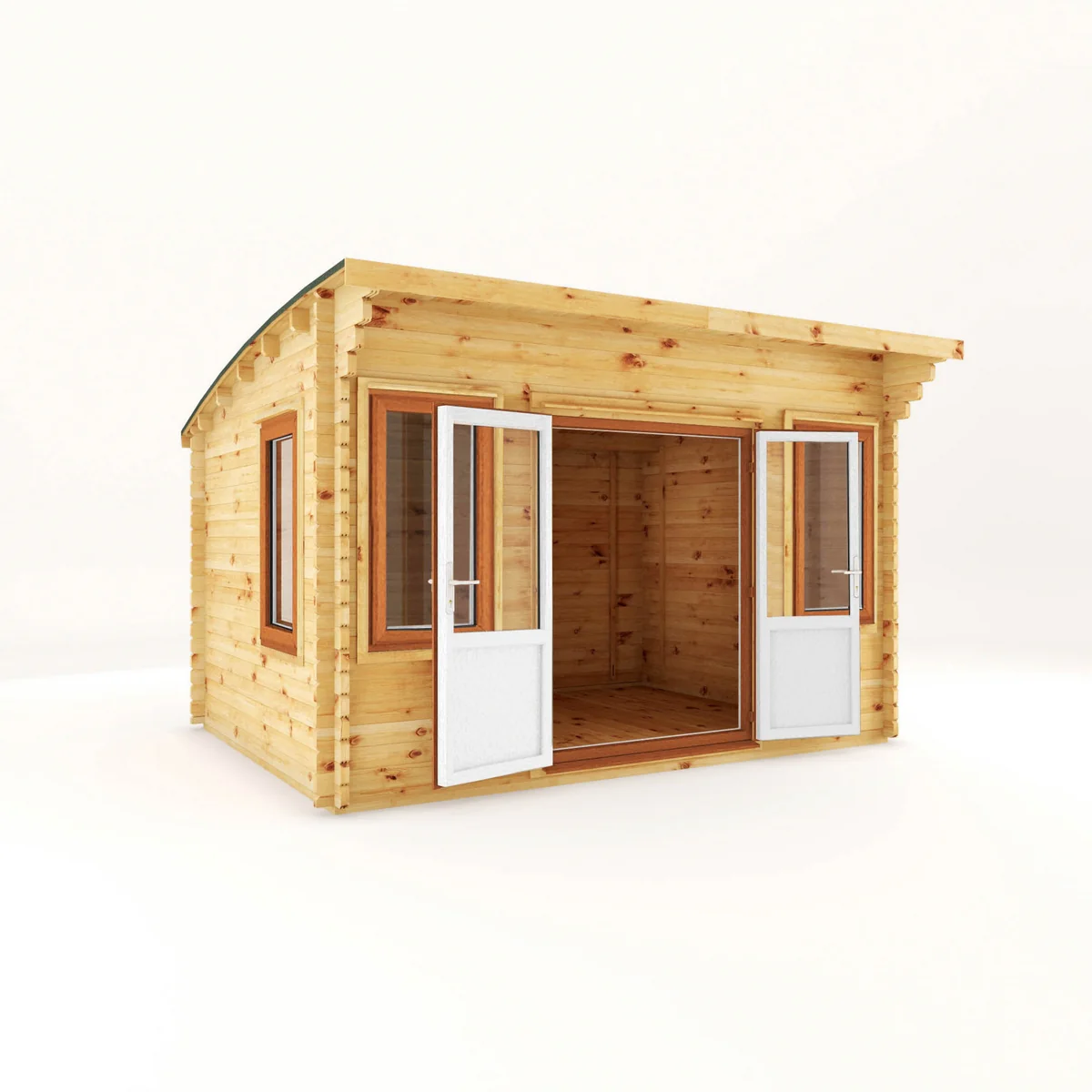 Mercia Helios 11' 5" x 13' 4" Curved Log Cabin - Premium 44mm Cladding Loglap - Brown UPVC - Image 7