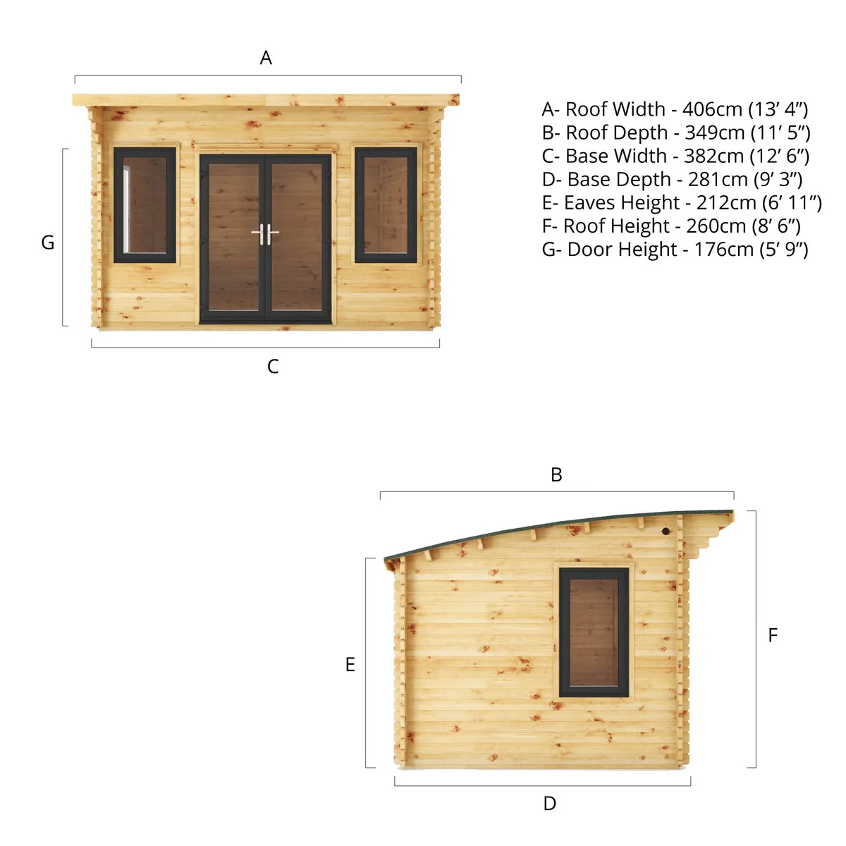 Mercia Helios 11' 5" x 13' 4" Curved Log Cabin - Premium 44mm Cladding Loglap - Grey UPVC - Image 10