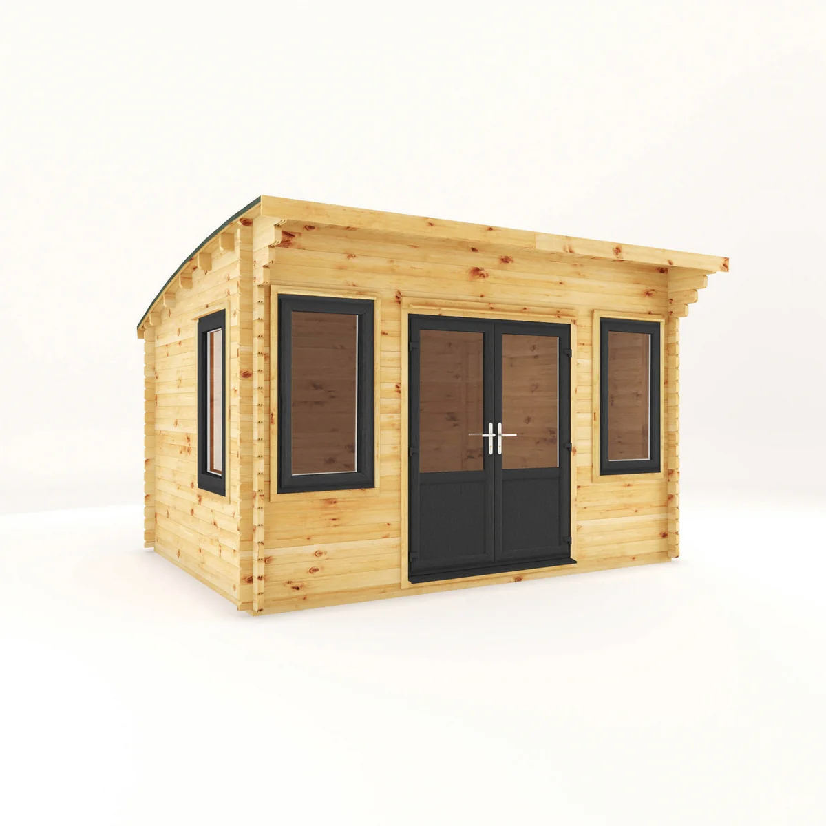 Mercia Helios 11' 5" x 13' 4" Curved Log Cabin - Premium 44mm Cladding Loglap - Grey UPVC - Image 3