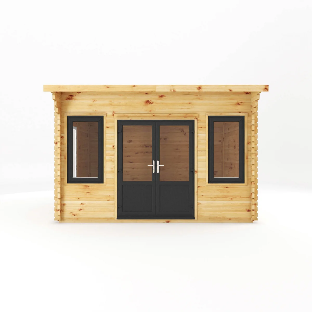 Mercia Helios 11' 5" x 13' 4" Curved Log Cabin - Premium 44mm Cladding Loglap - Grey UPVC - Image 4