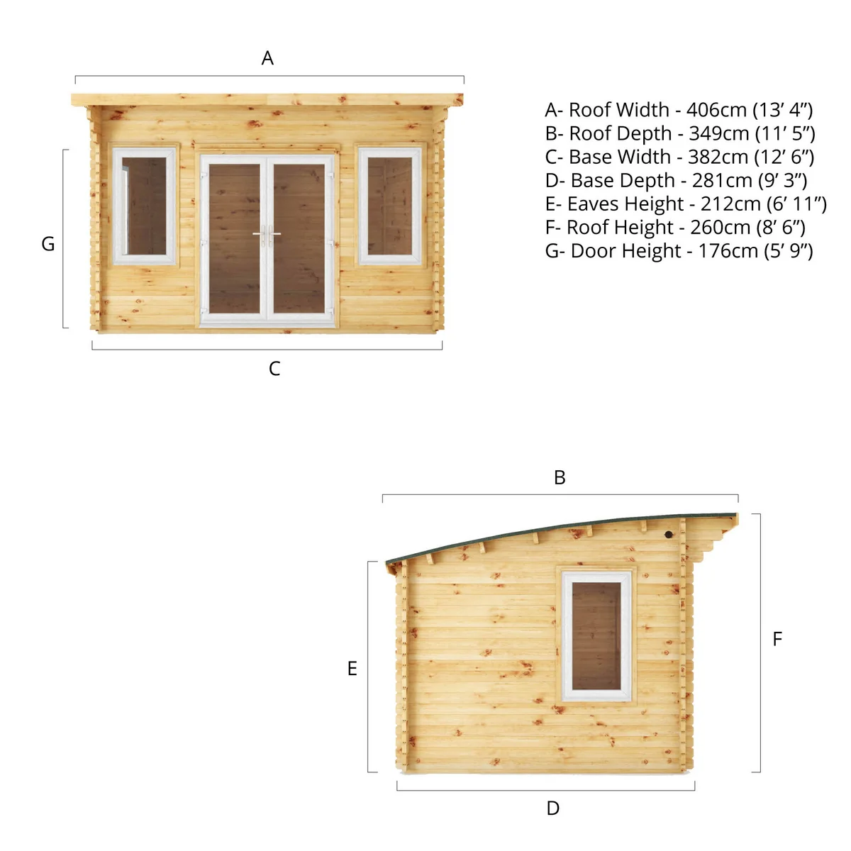 Mercia Helios 11' 5" x 13' 4" Curved Log Cabin - Premium 44mm Cladding Loglap - White UPVC - Image 10
