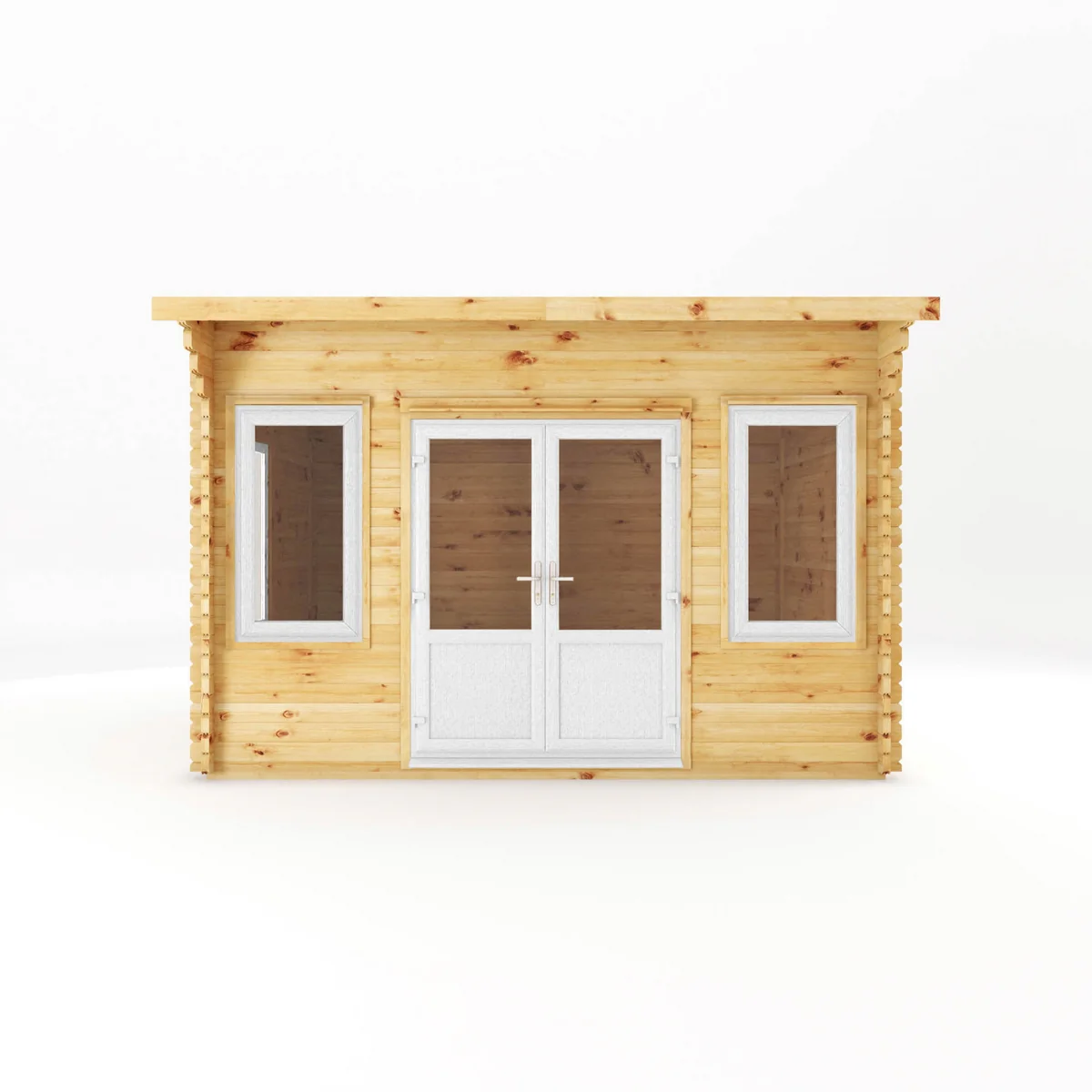 Mercia Helios 11' 5" x 13' 4" Curved Log Cabin - Premium 44mm Cladding Loglap - White UPVC - Image 2