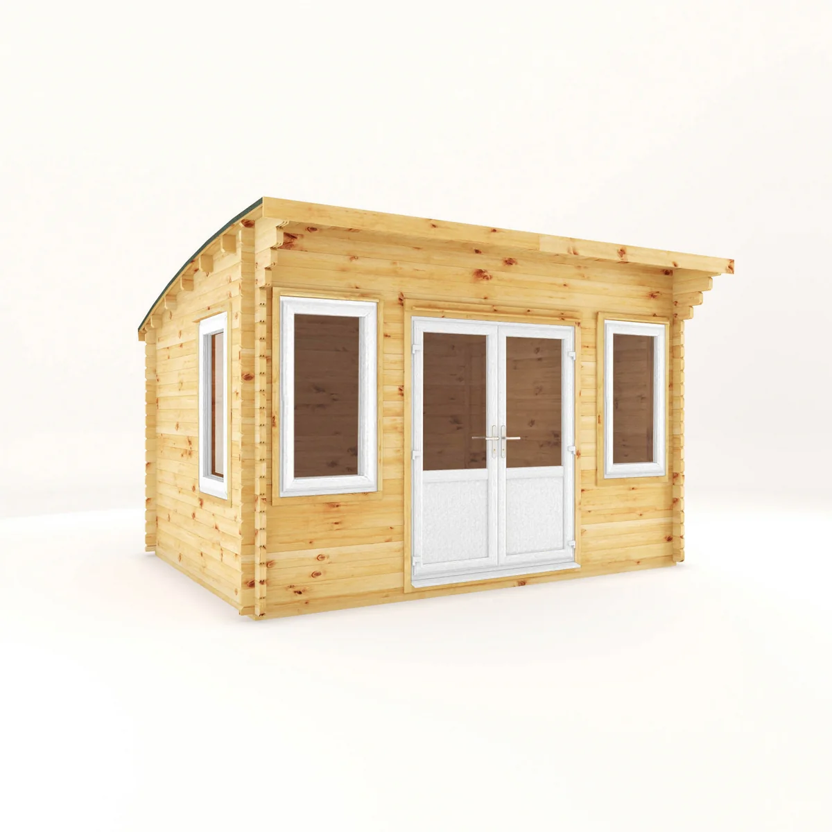 Mercia Helios 11' 5" x 13' 4" Curved Log Cabin - Premium 44mm Cladding Loglap - White UPVC - Image 6
