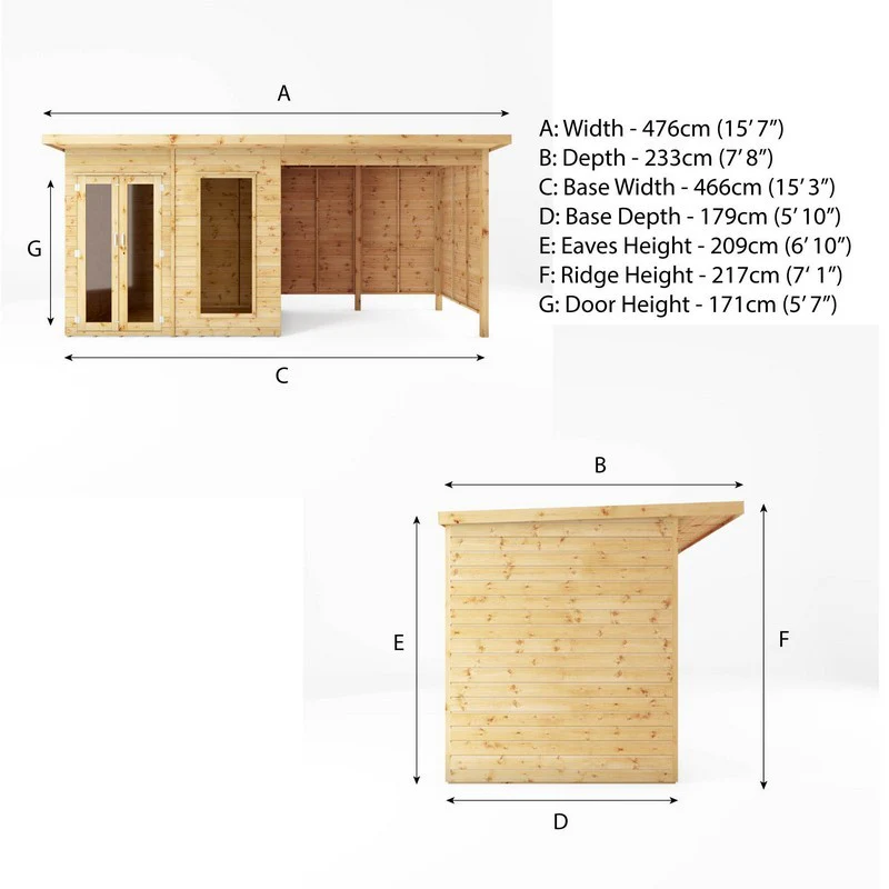 Mercia Maine 7' 7" x 15' 7" Pent Summerhouse - Classic 12mm Cladding Tongue & Groove - Image 9