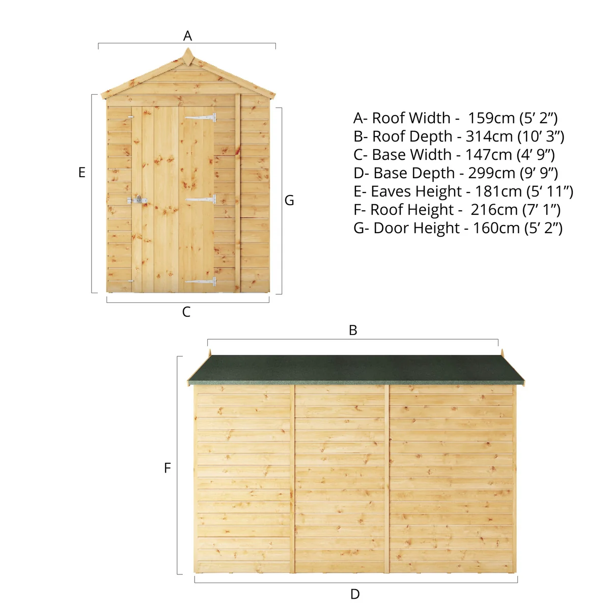 Mercia Modular 10' 3" x 5' 2" Apex Shed - Premium Dip Treated Shiplap - Image 13