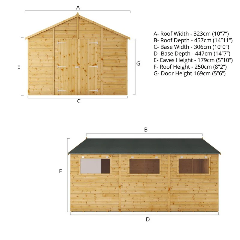 Mercia Premier 10' x 14' 7" Apex Workshop - Premium Dip Treated Shiplap - Image 9