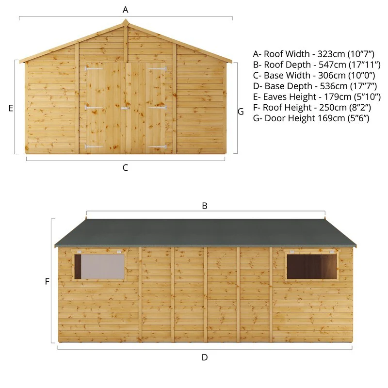 Mercia Premier 10' x 17' 7" Apex Workshop - Premium Dip Treated Shiplap - Image 10
