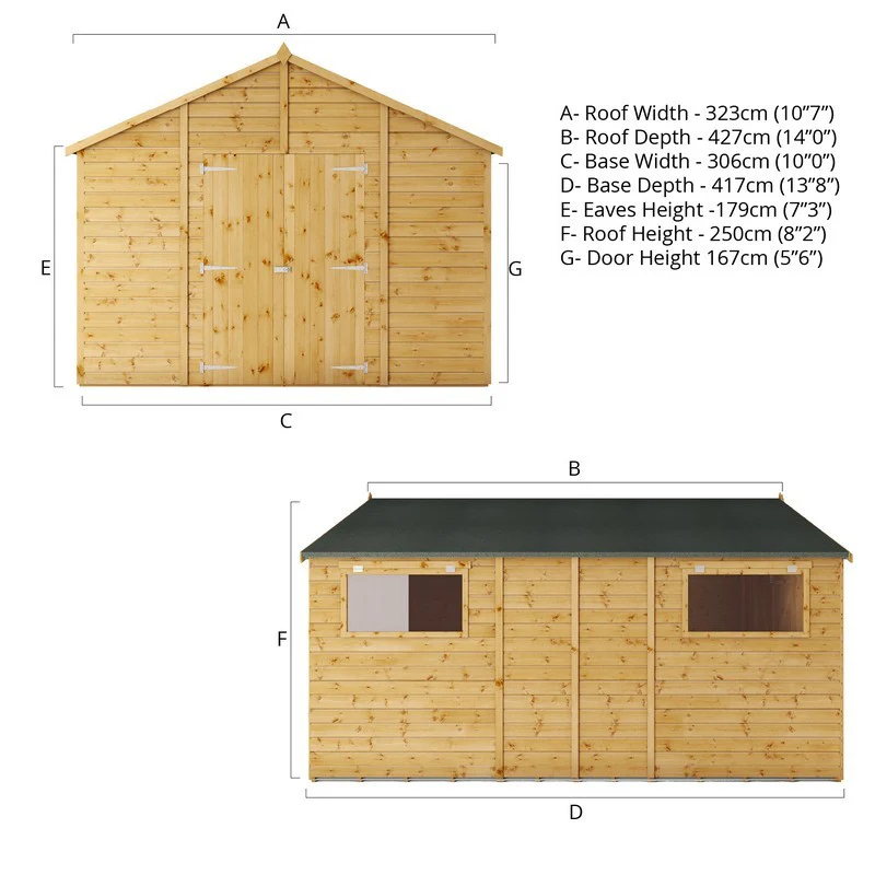 Mercia Premier 13' 8" x 10' Apex Workshop - Premium Dip Treated Shiplap - Image 10