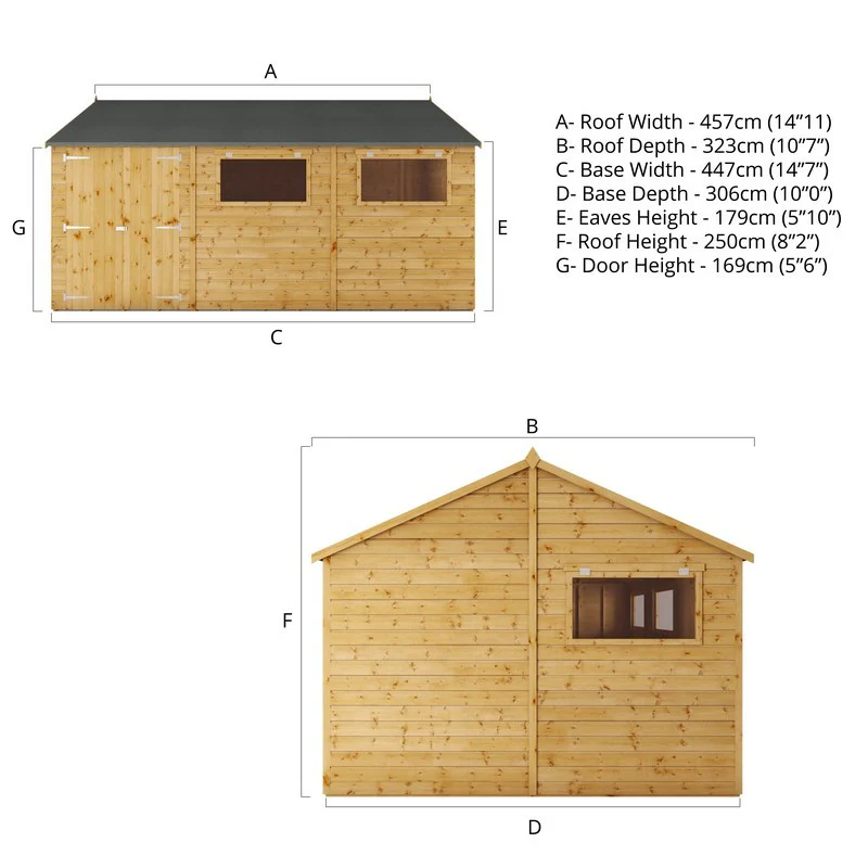 Mercia Premier 14' 7" x 10' Reverse Apex Workshop - Premium Dip Treated Shiplap - Image 10
