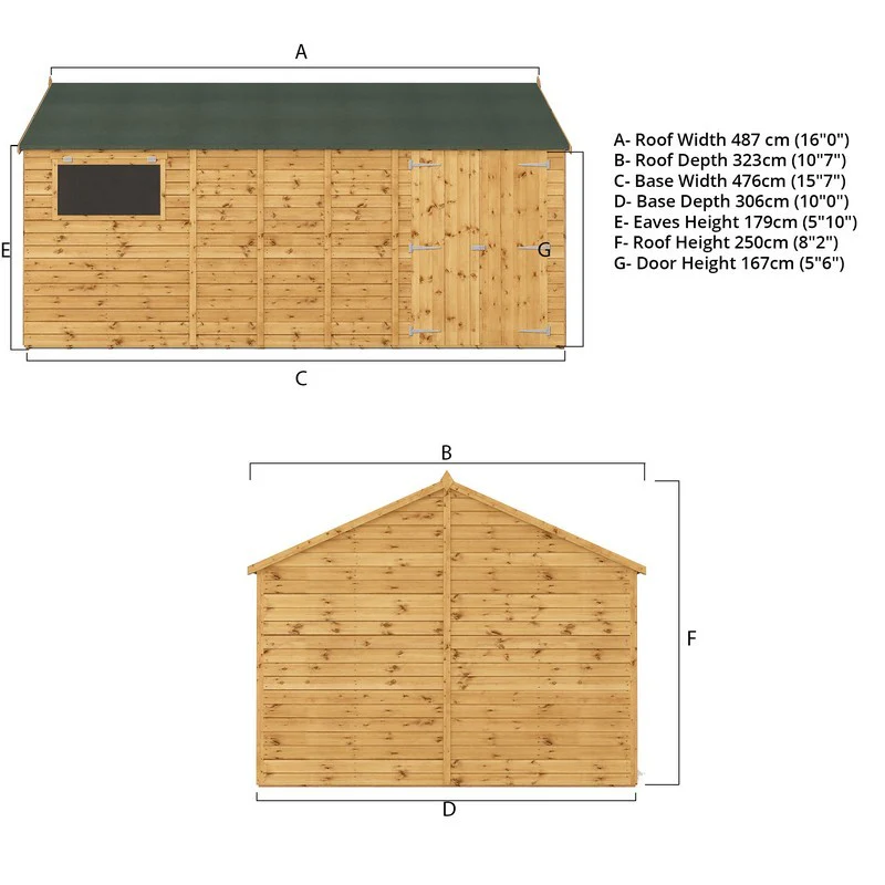 Mercia Premier 15' 7" x 10' Reverse Apex Workshop - Premium Pressure Treated Shiplap - Image 10