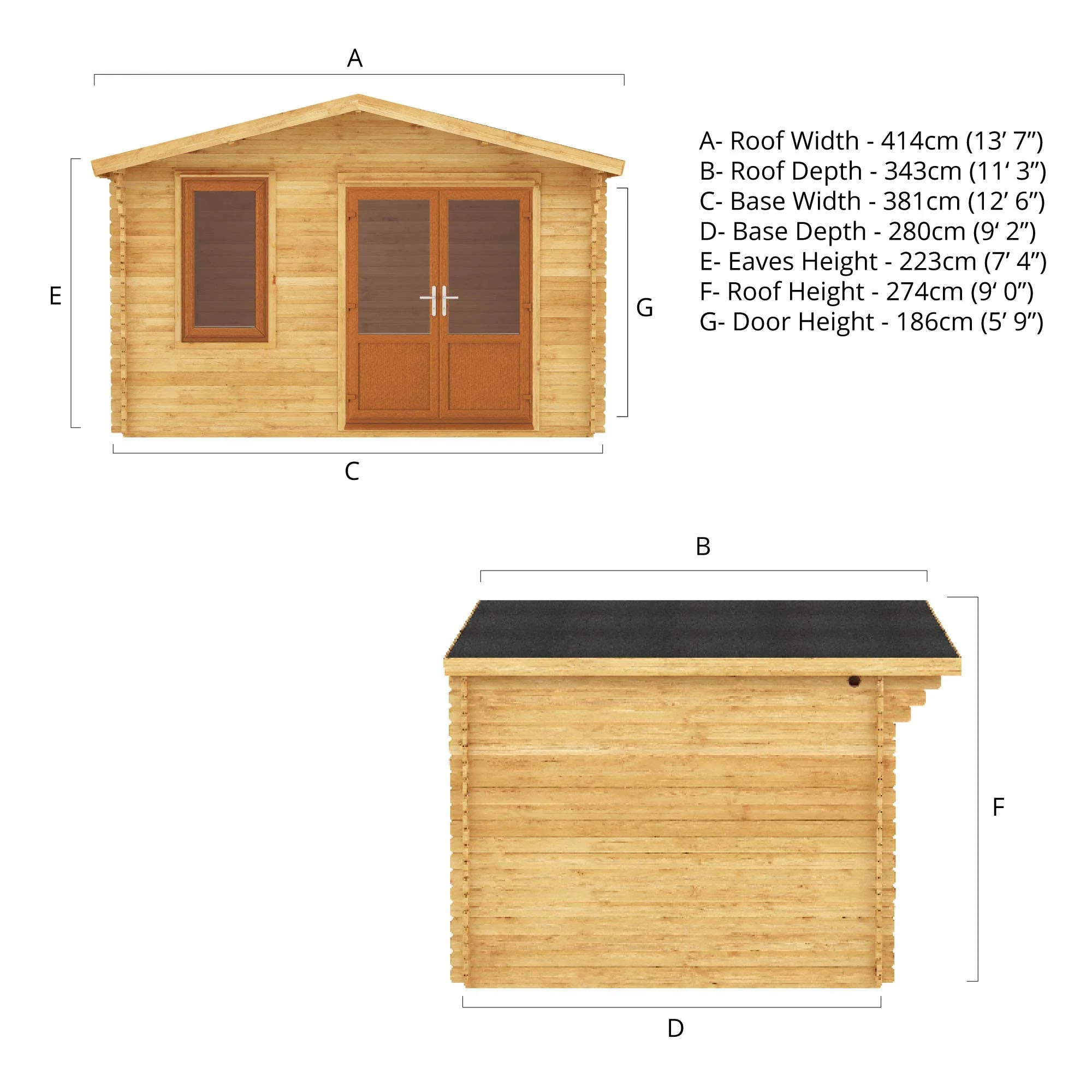 Mercia Retreat 11' 3" x 13' 6" Apex Log Cabin - Premium 44mm Cladding Loglap - Brown UPVC - Image 12