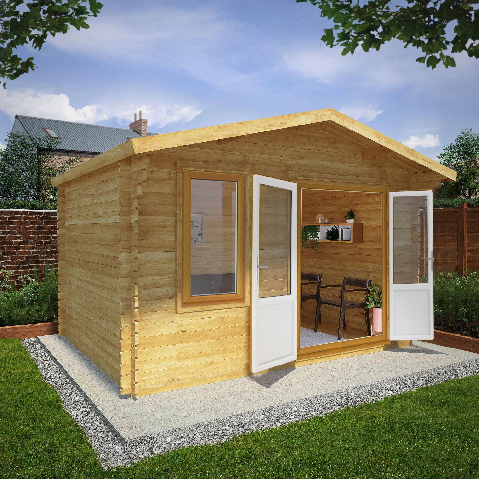 Mercia Retreat 11' 3" x 13' 6" Apex Log Cabin - Premium 44mm Cladding Loglap - Brown UPVC - Image 2