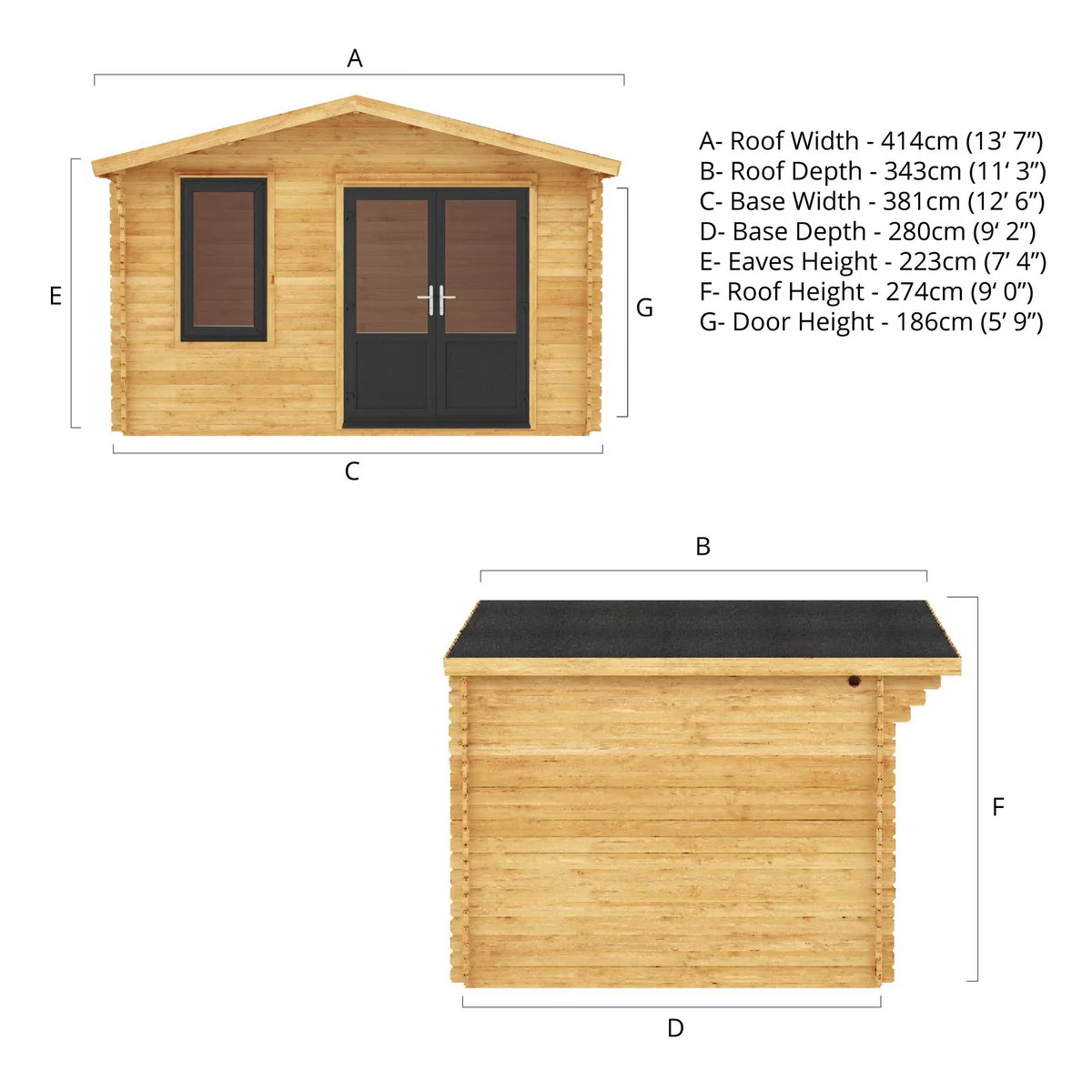 Mercia Retreat 11' 3" x 13' 6" Apex Log Cabin - Premium 44mm Cladding Loglap - Grey UPVC - Image 11