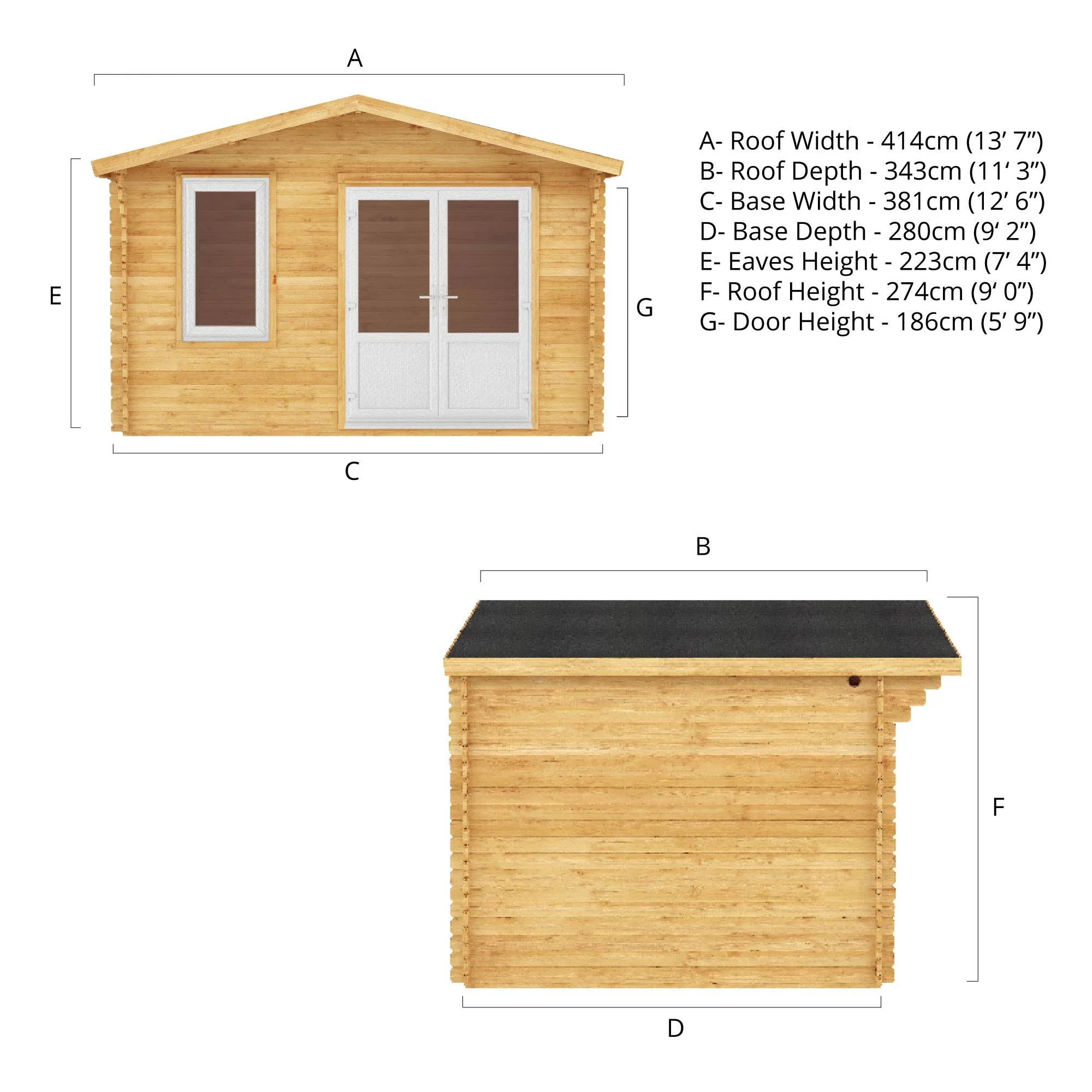 Mercia Retreat 11' 3" x 13' 6" Apex Log Cabin - Premium 44mm Cladding Loglap - White UPVC - Image 8