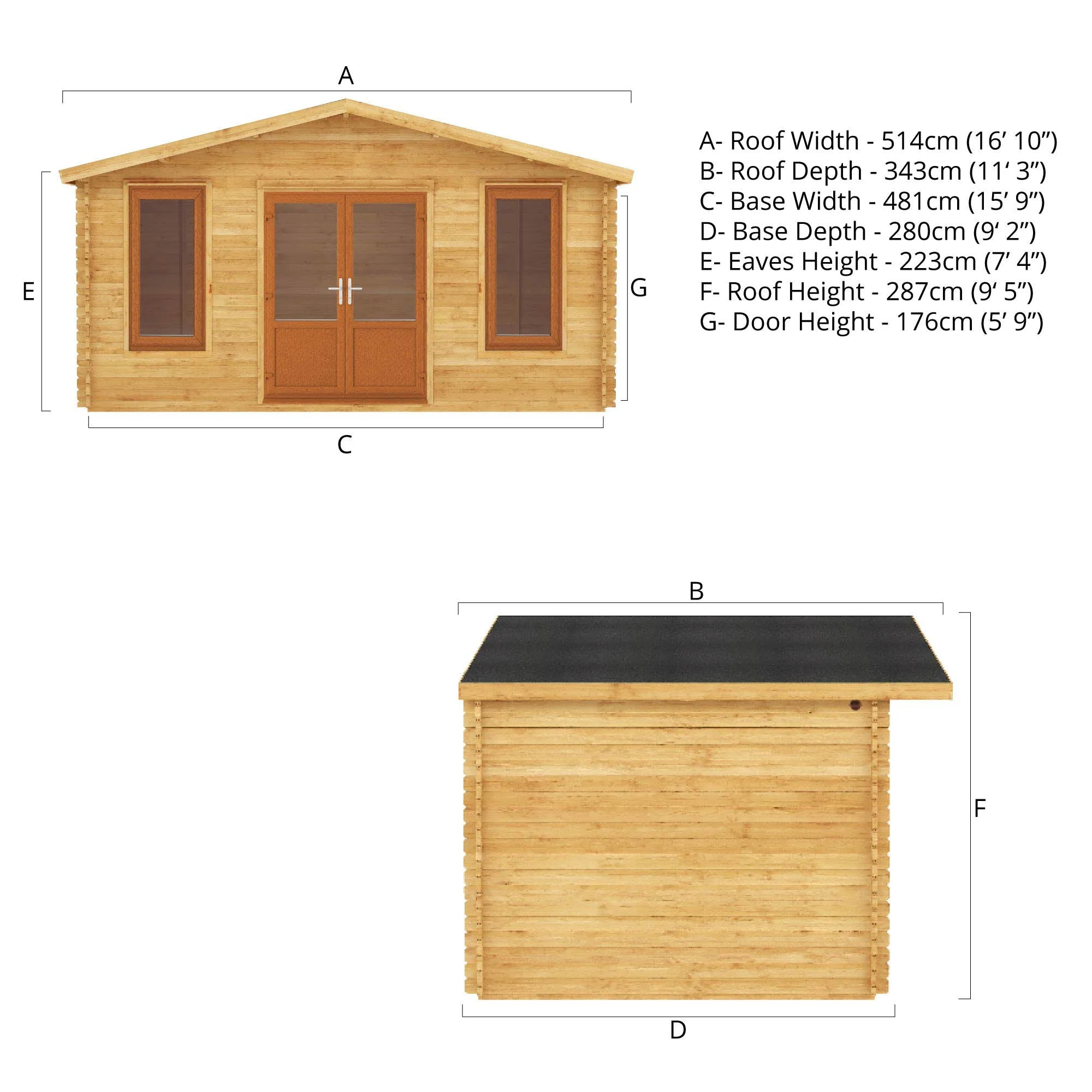 Mercia Retreat 11' 3" x 16' 10" Apex Log Cabin - Premium 44mm Cladding Loglap - Brown UPVC - Image 12