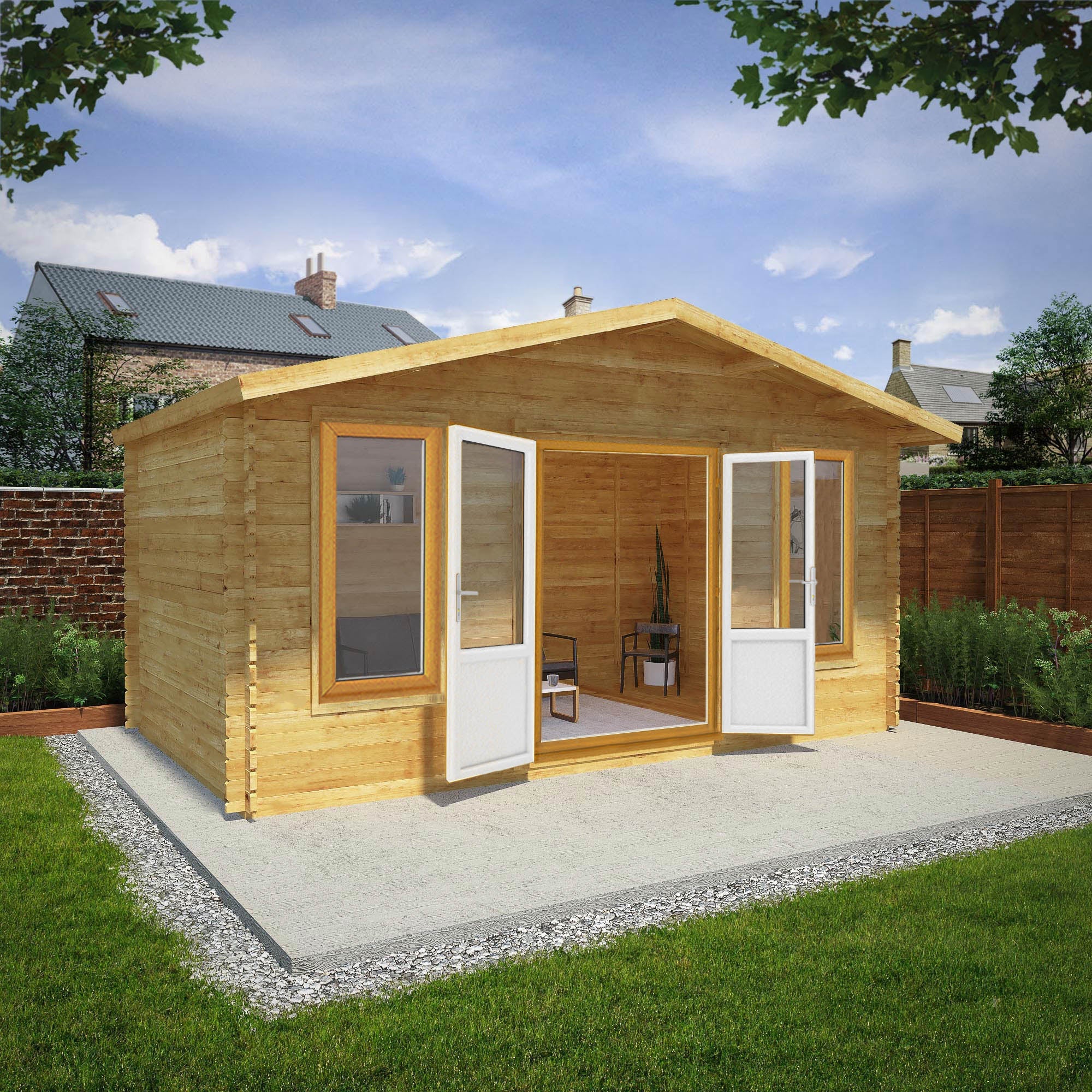 Mercia Retreat 11' 3" x 16' 10" Apex Log Cabin - Premium 44mm Cladding Loglap - Brown UPVC - Image 2