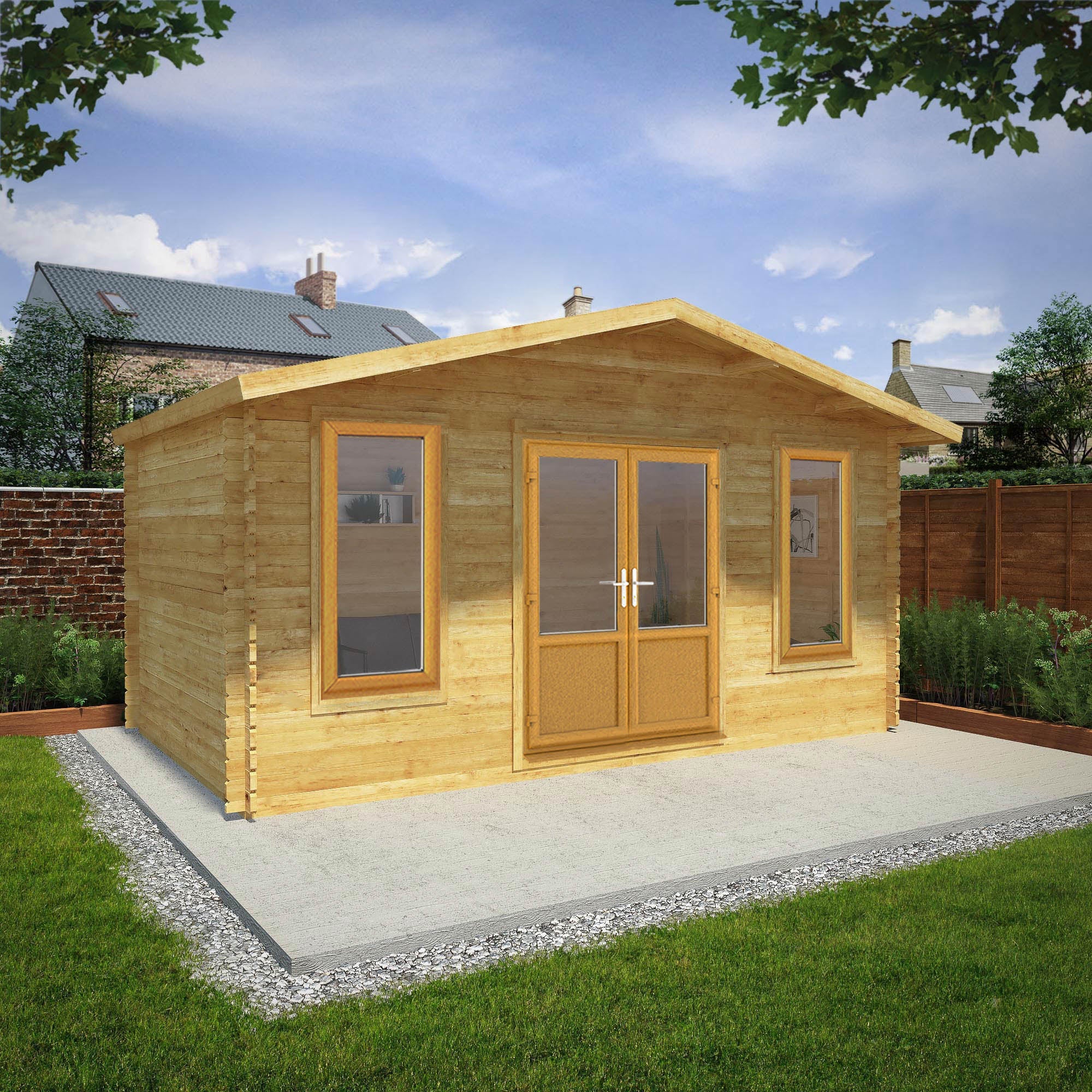 Mercia Retreat 11' 3" x 16' 10" Apex Log Cabin - Premium 44mm Cladding Loglap - Brown UPVC - Image 3
