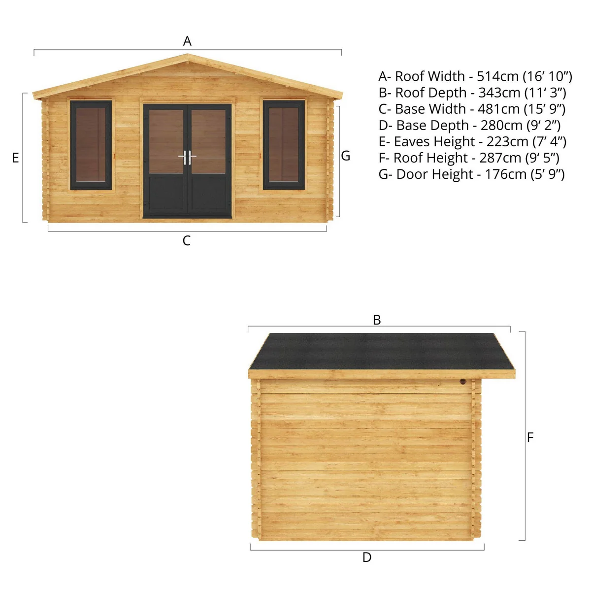 Mercia Retreat 11' 3" x 16' 10" Apex Log Cabin - Premium 44mm Cladding Loglap - Grey UPVC - Image 11