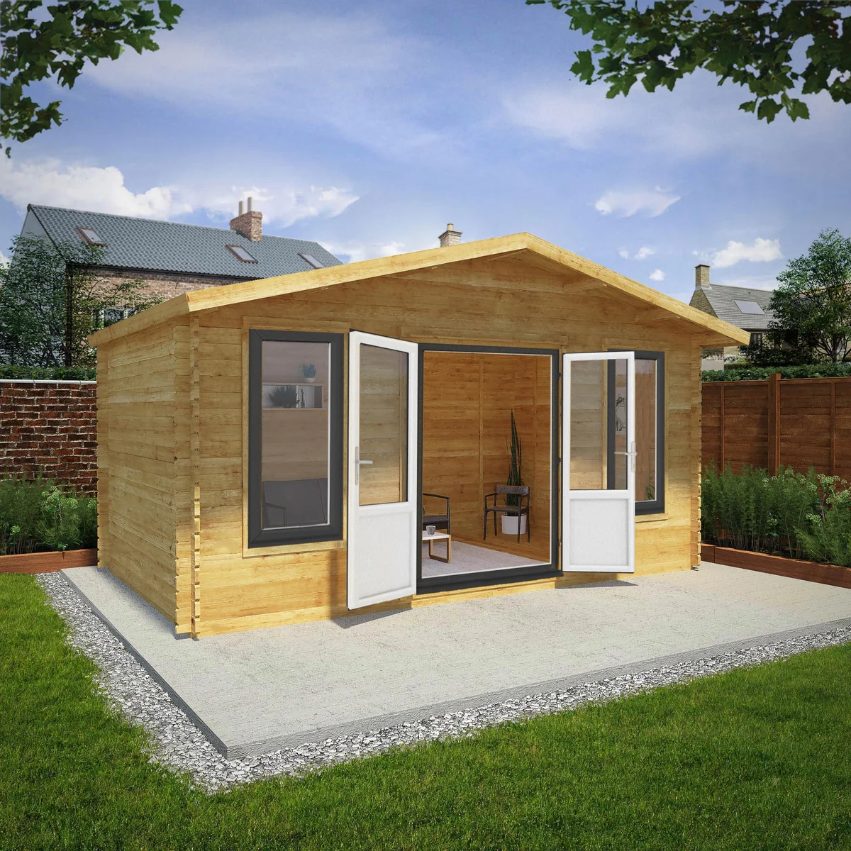 Mercia Retreat 11' 3" x 16' 10" Apex Log Cabin - Premium 44mm Cladding Loglap - Grey UPVC - Image 2