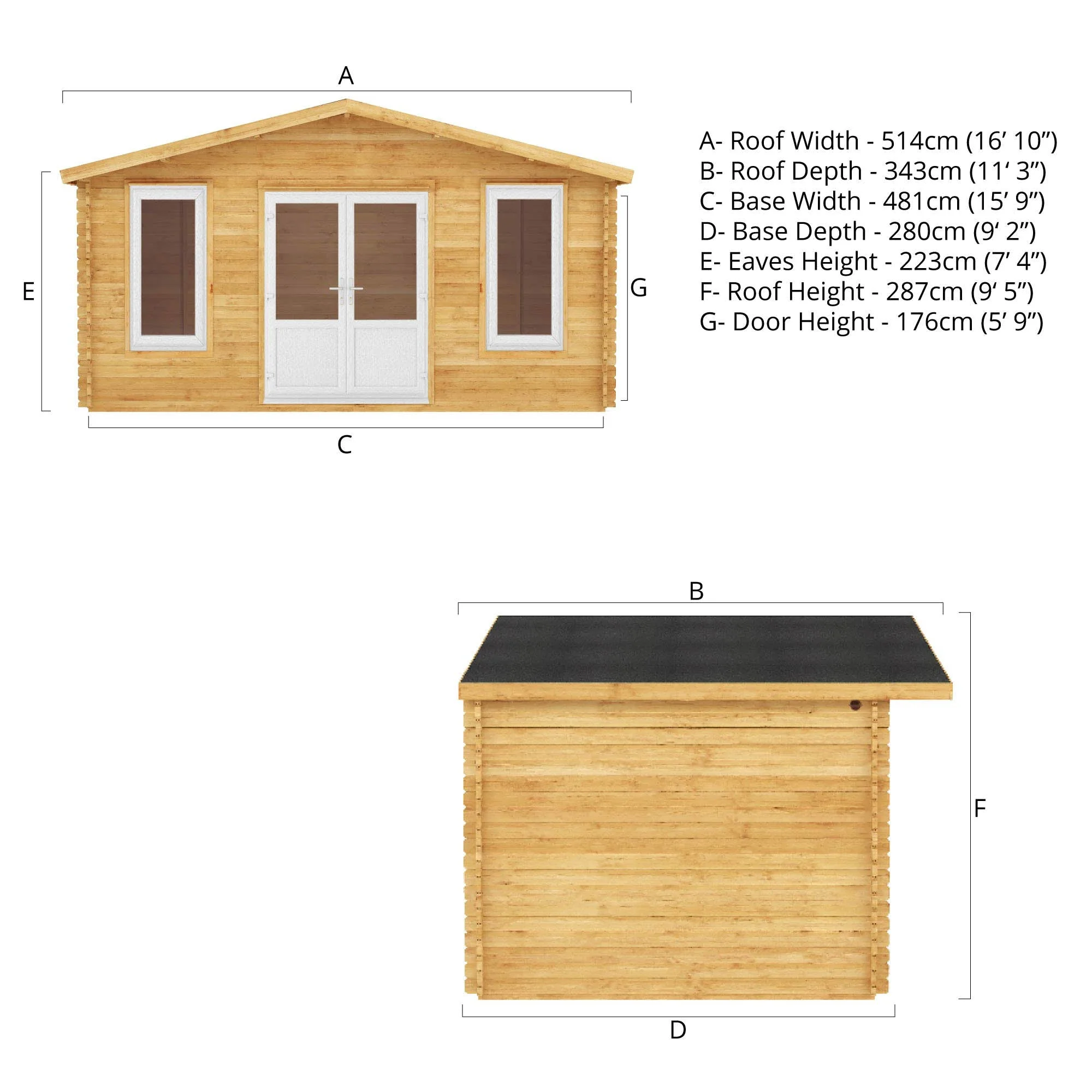 Mercia Retreat 11' 3" x 16' 10" Apex Log Cabin - Premium 44mm Cladding Loglap - White UPVC - Image 12