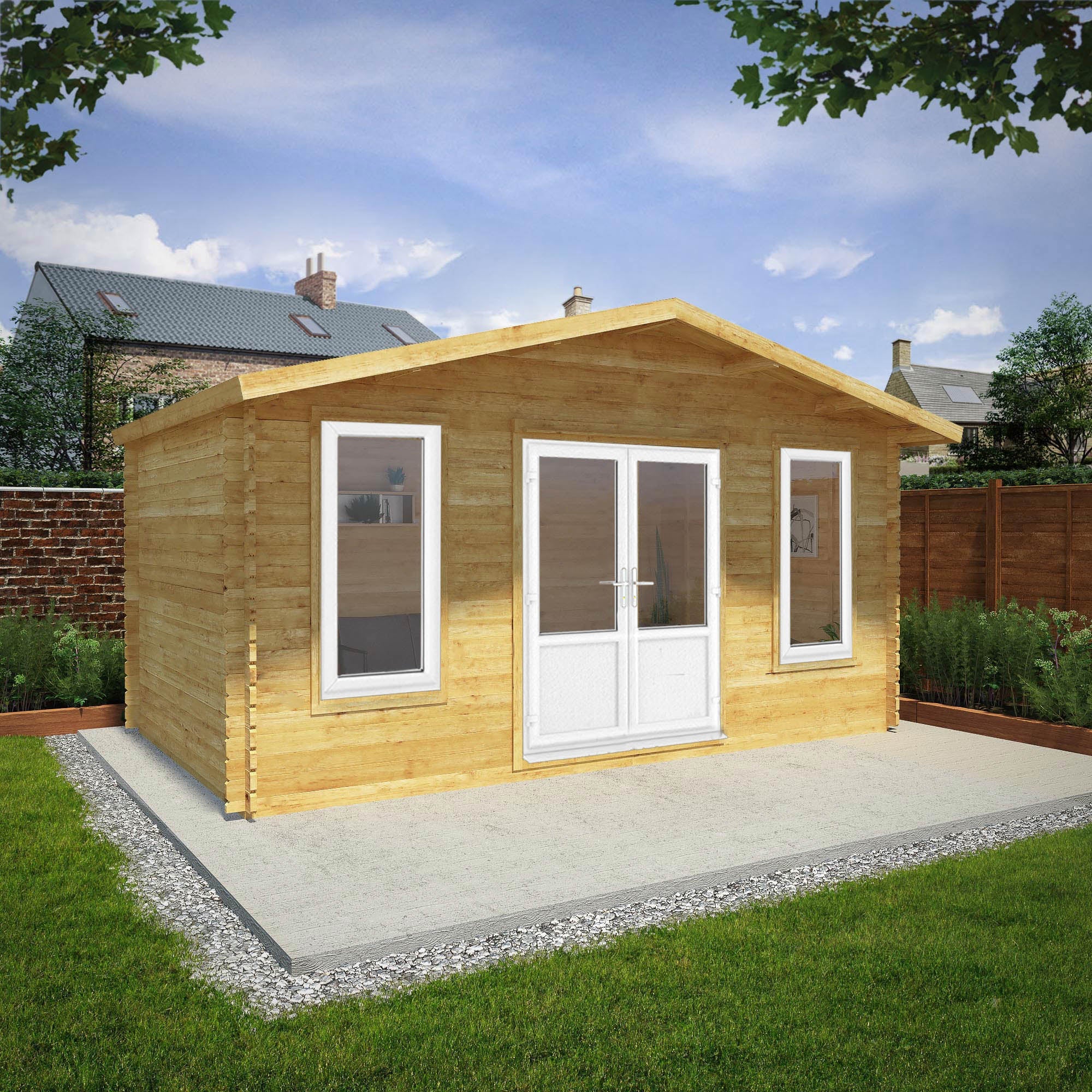 Mercia Retreat 11' 3" x 16' 10" Apex Log Cabin - Premium 44mm Cladding Loglap - White UPVC - Image 2
