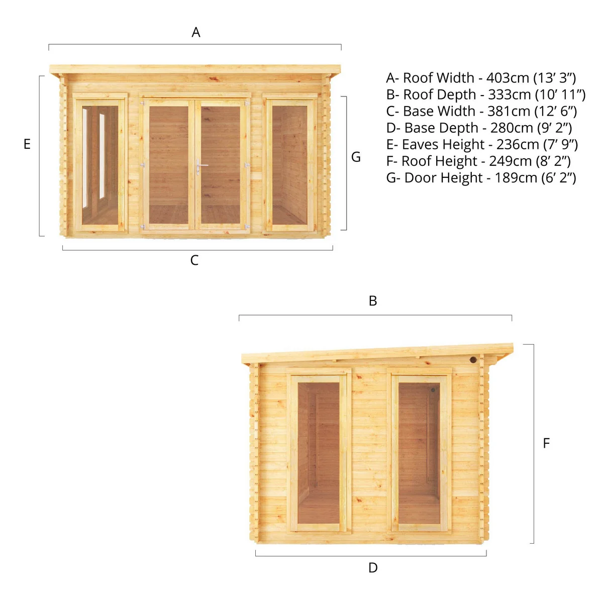 Mercia Studio 10' 11" x 13' 2" Pent Log Cabin - Premium 28mm Cladding Loglap - Image 10