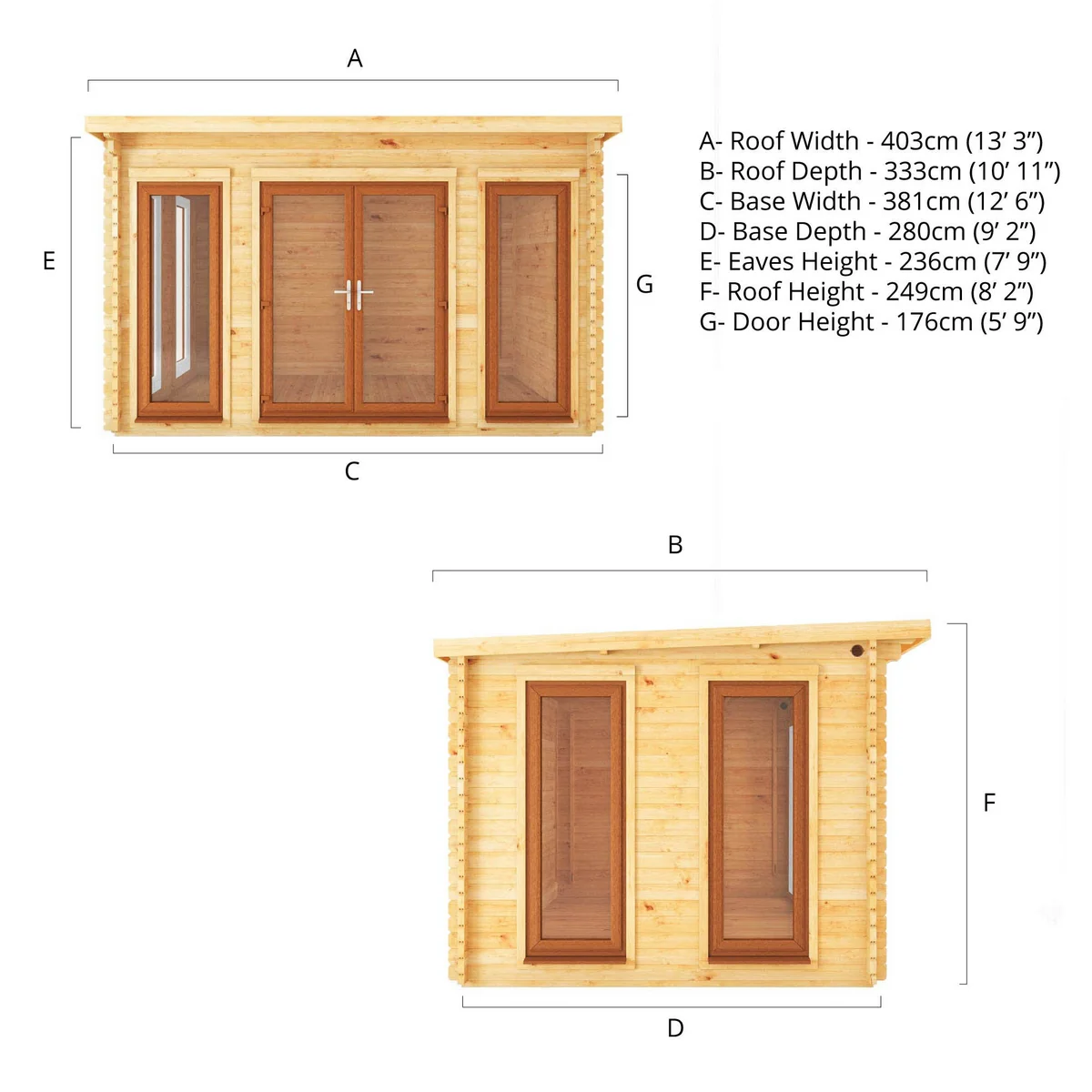 Mercia Studio 10' 11" x 13' 2" Pent Log Cabin - Premium 44mm Cladding Loglap - Brown UPVC - Image 10