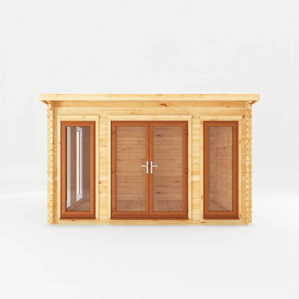 Mercia Studio 10' 11" x 13' 2" Pent Log Cabin - Premium 44mm Cladding Loglap - Brown UPVC - Image 2