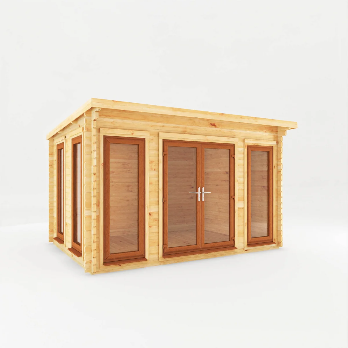 Mercia Studio 10' 11" x 13' 2" Pent Log Cabin - Premium 44mm Cladding Loglap - Brown UPVC - Image 5