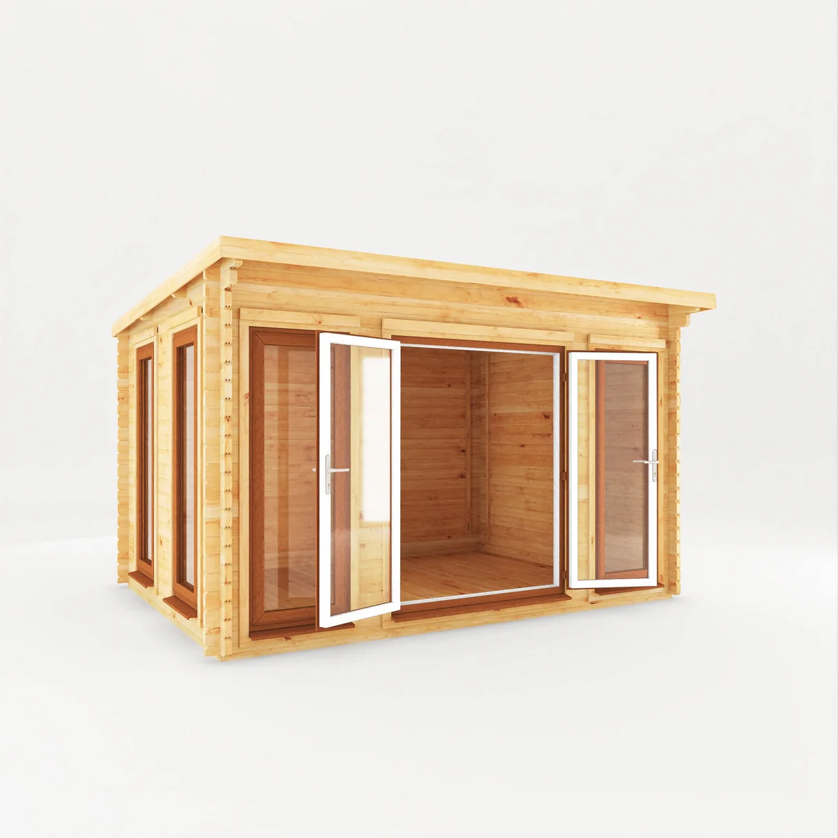 Mercia Studio 10' 11" x 13' 2" Pent Log Cabin - Premium 44mm Cladding Loglap - Brown UPVC - Image 6
