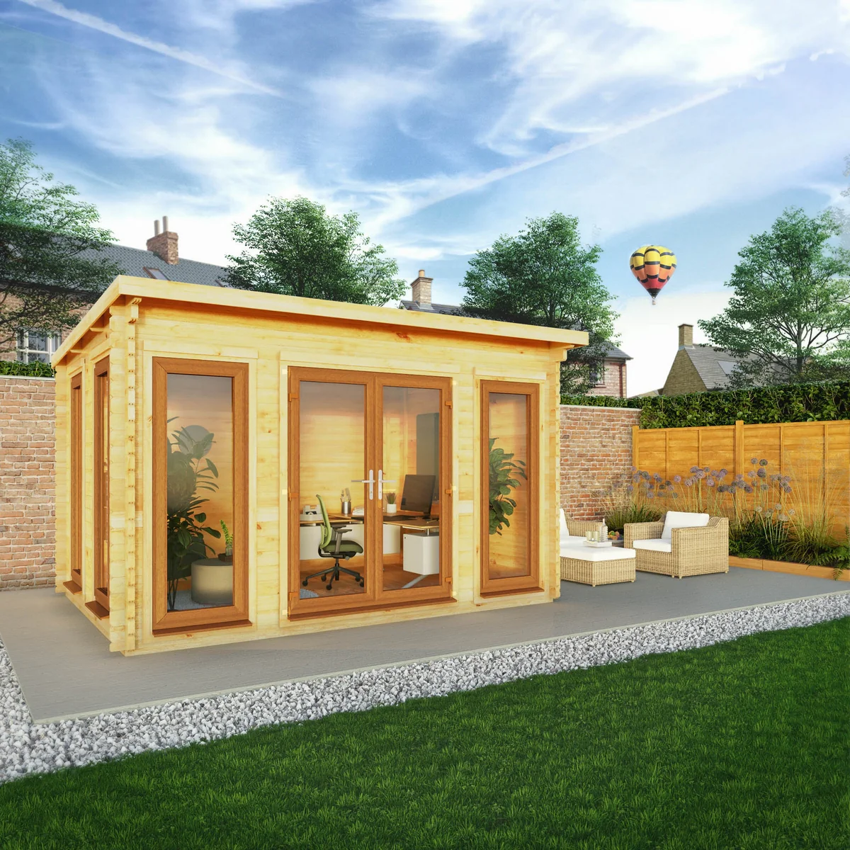 Mercia Studio 10' 11" x 13' 2" Pent Log Cabin - Premium 44mm Cladding Loglap - Brown UPVC - Image 8