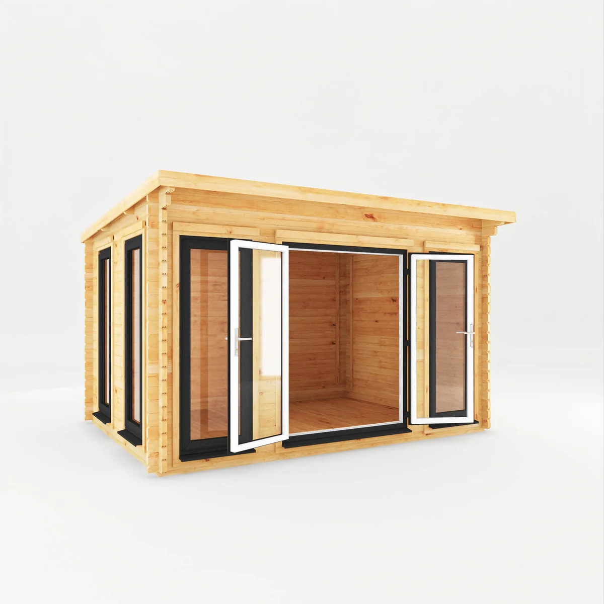 Mercia Studio 10' 11" x 13' 2" Pent Log Cabin - Premium 44mm Cladding Loglap - Grey UPVC - Image 2