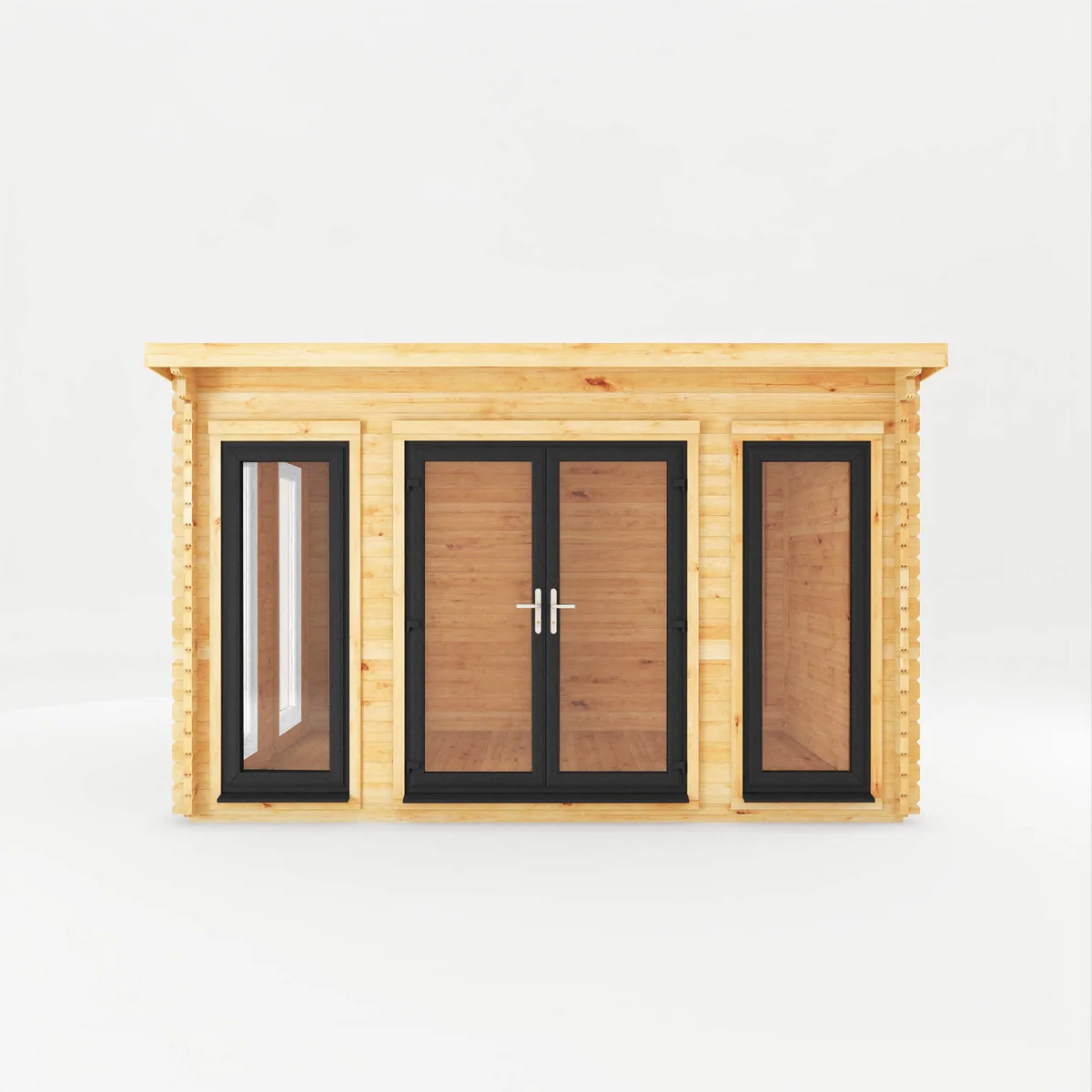 Mercia Studio 10' 11" x 13' 2" Pent Log Cabin - Premium 44mm Cladding Loglap - Grey UPVC - Image 4