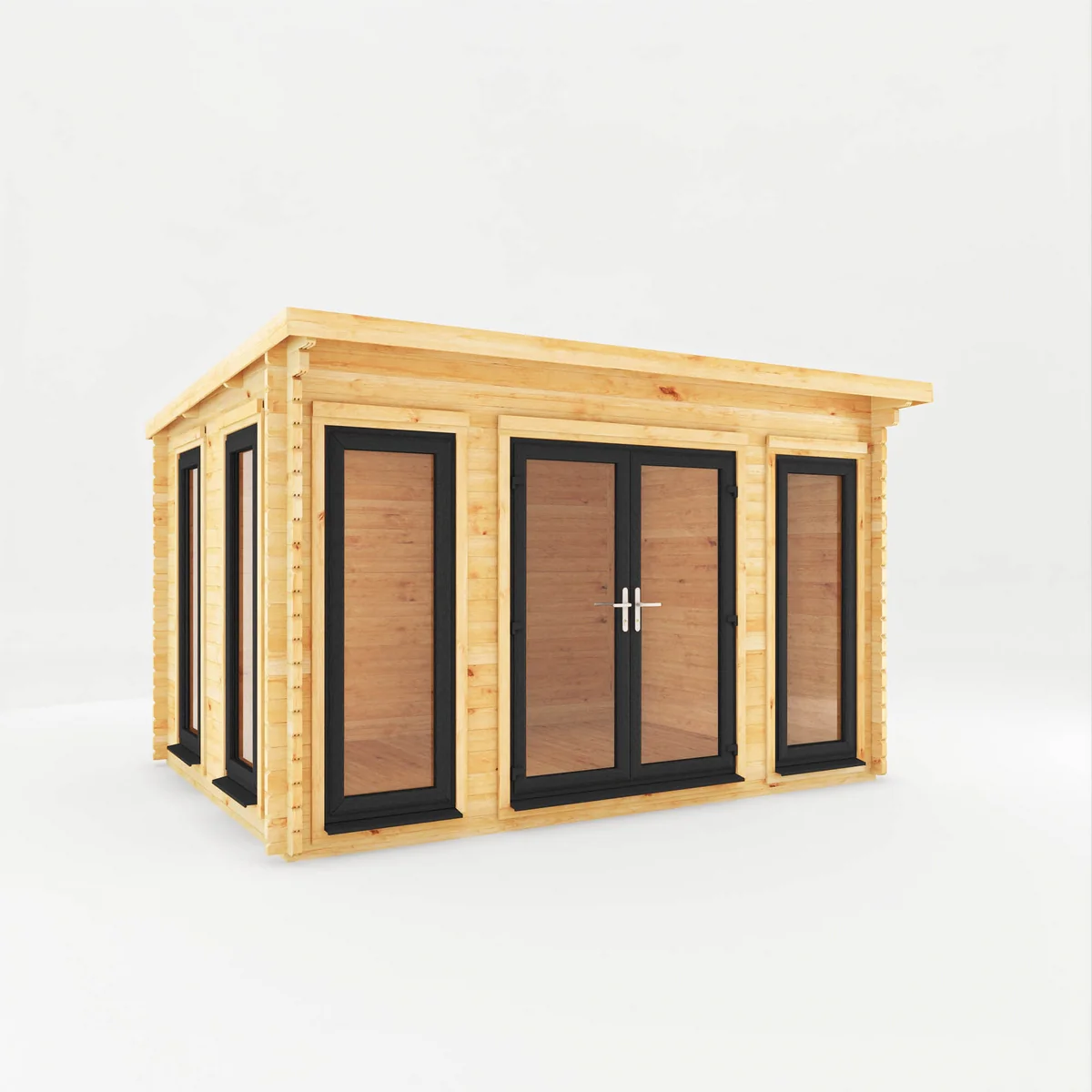 Mercia Studio 10' 11" x 13' 2" Pent Log Cabin - Premium 44mm Cladding Loglap - Grey UPVC - Image 5