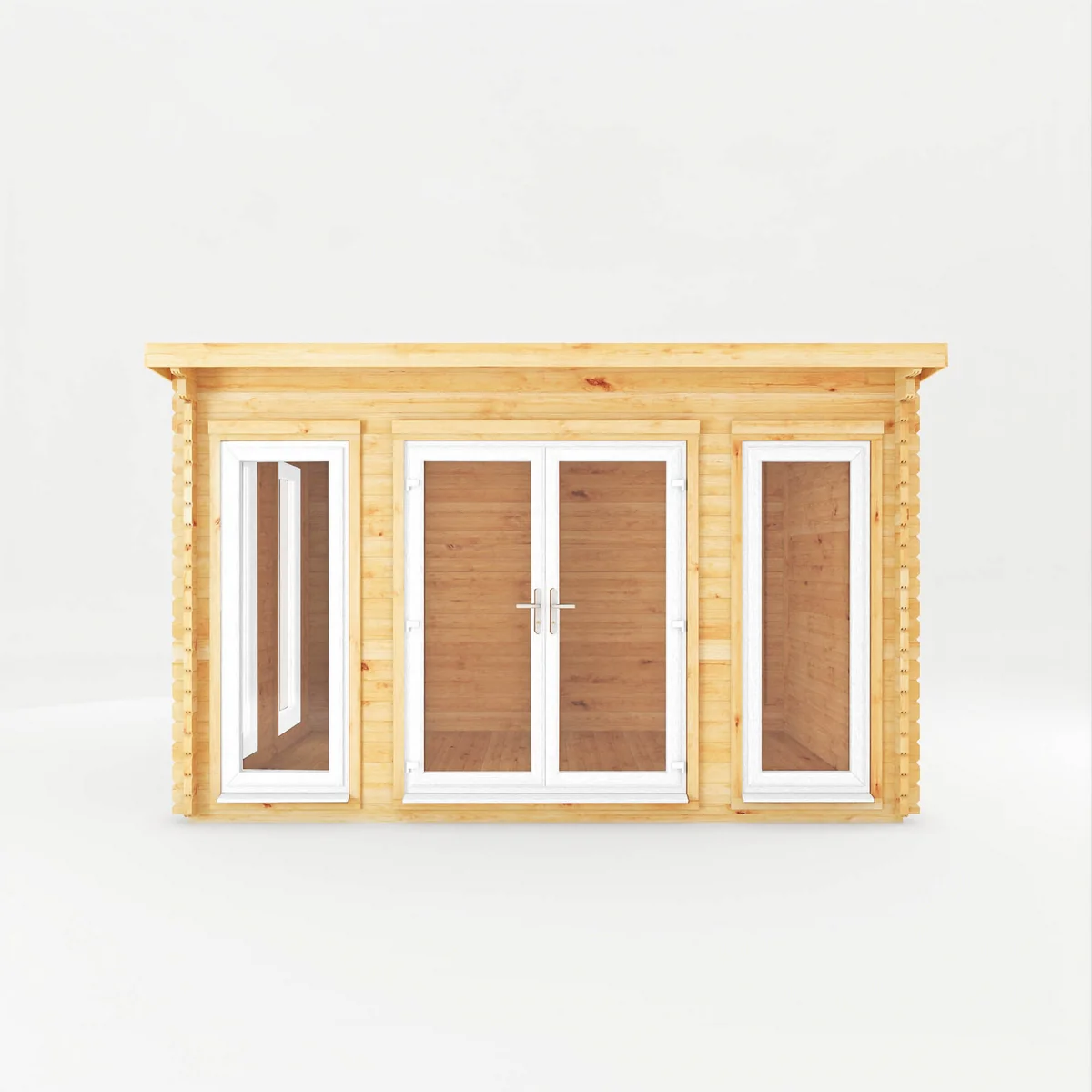Mercia Studio 10' 11" x 13' 2" Pent Log Cabin - Premium 44mm Cladding Loglap - White UPVC - Image 3