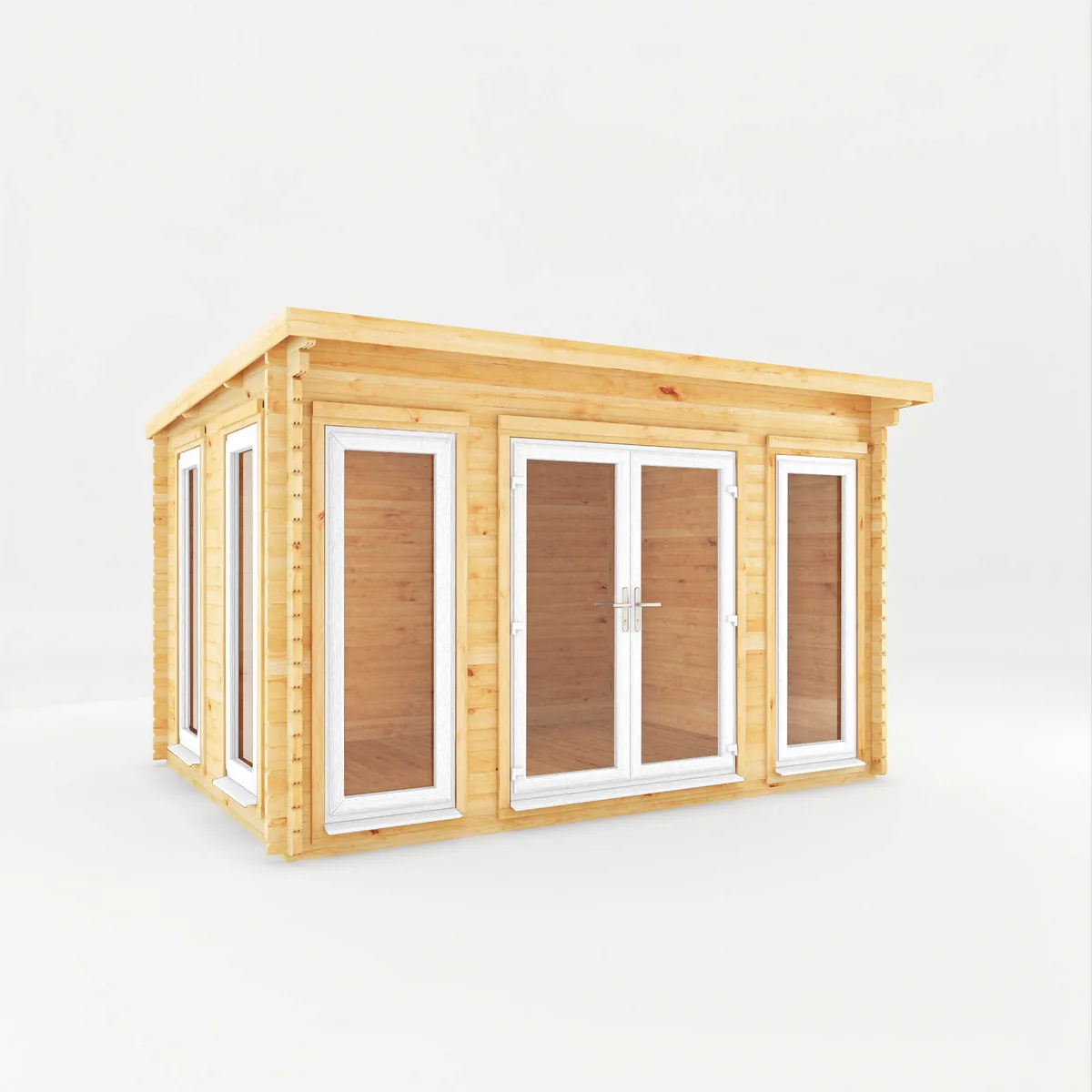 Mercia Studio 10' 11" x 13' 2" Pent Log Cabin - Premium 44mm Cladding Loglap - White UPVC - Image 5