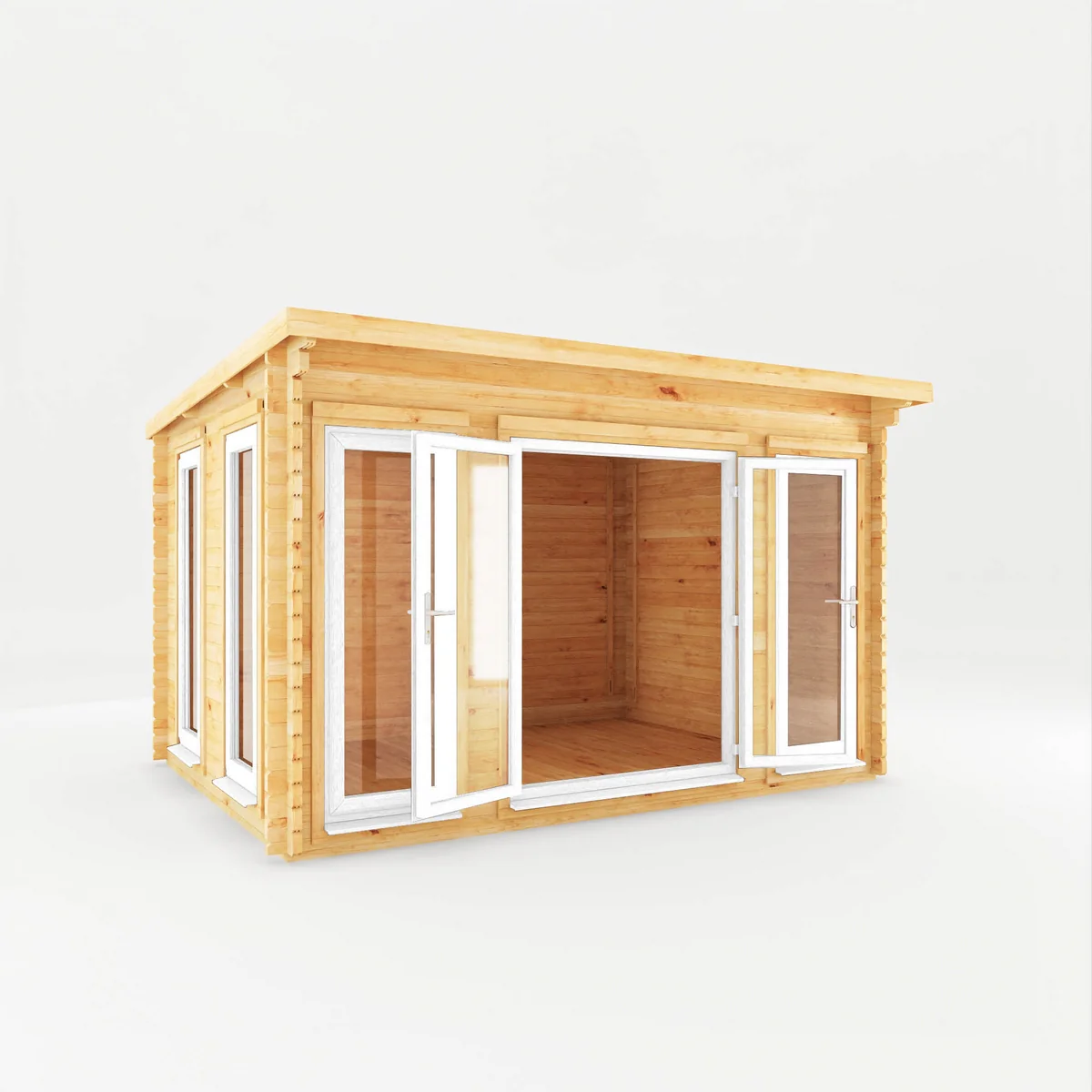 Mercia Studio 10' 11" x 13' 2" Pent Log Cabin - Premium 44mm Cladding Loglap - White UPVC - Image 6