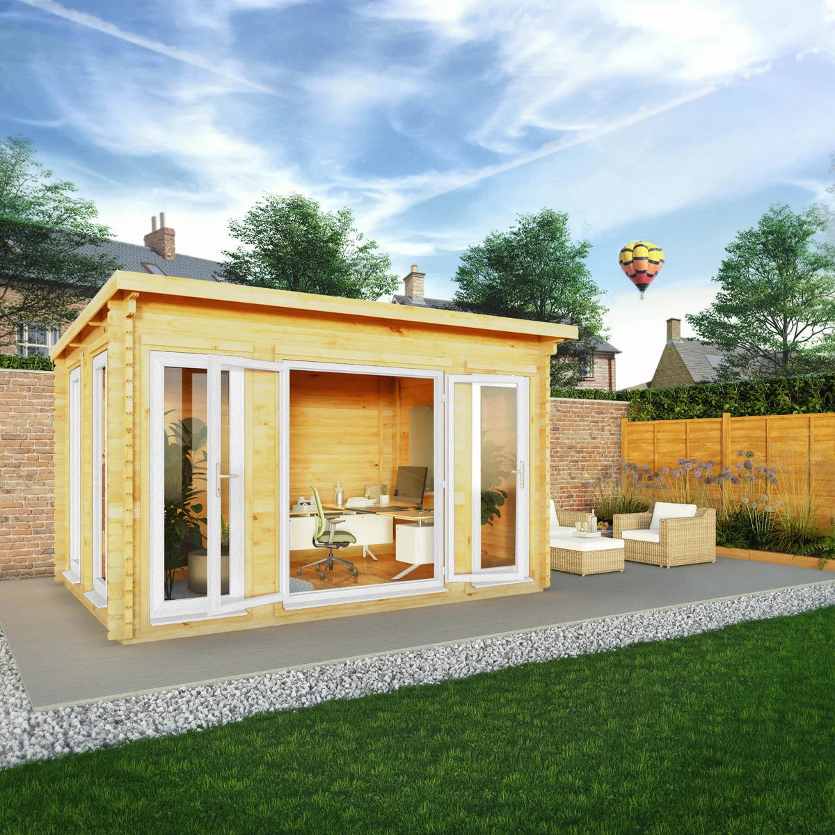 Mercia Studio 10' 11" x 13' 2" Pent Log Cabin - Premium 44mm Cladding Loglap - White UPVC - Image 8