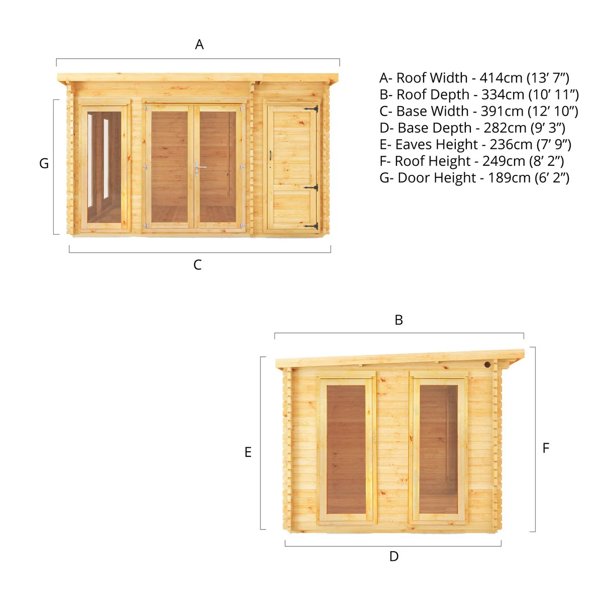 Mercia Studio 10' 11" x 13' 6" Pent Cabin with Shed - Premium 34mm Cladding Loglap - Image 10
