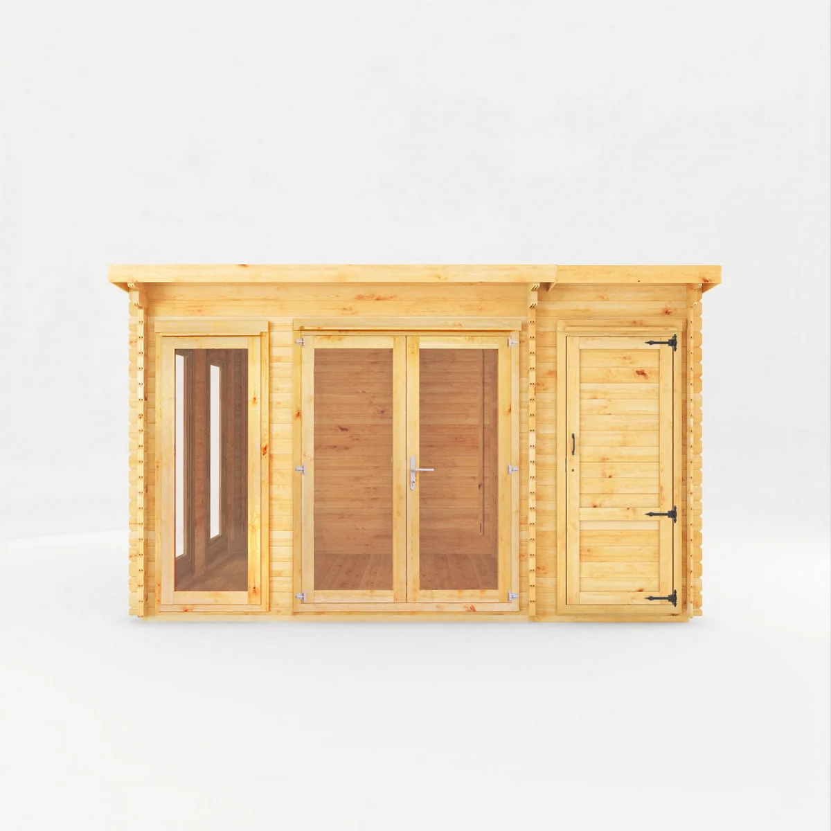 Mercia Studio 10' 11" x 13' 6" Pent Cabin with Shed - Premium 34mm Cladding Loglap - Image 2