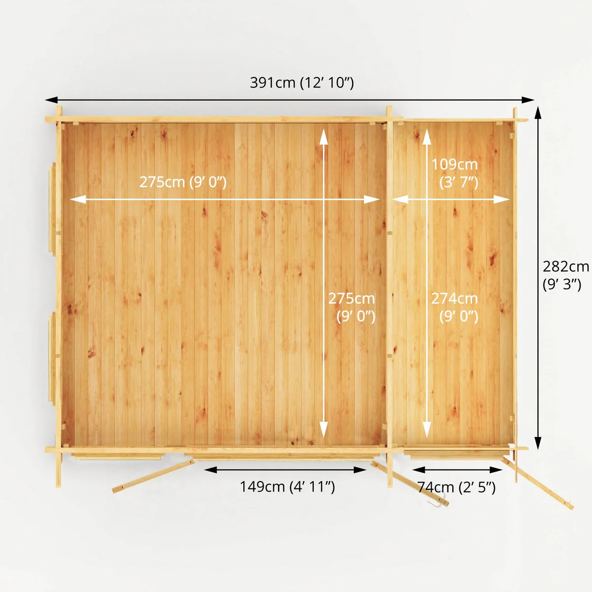 Mercia Studio 10' 11" x 13' 6" Pent Cabin with Shed - Premium 34mm Cladding Loglap - Image 9
