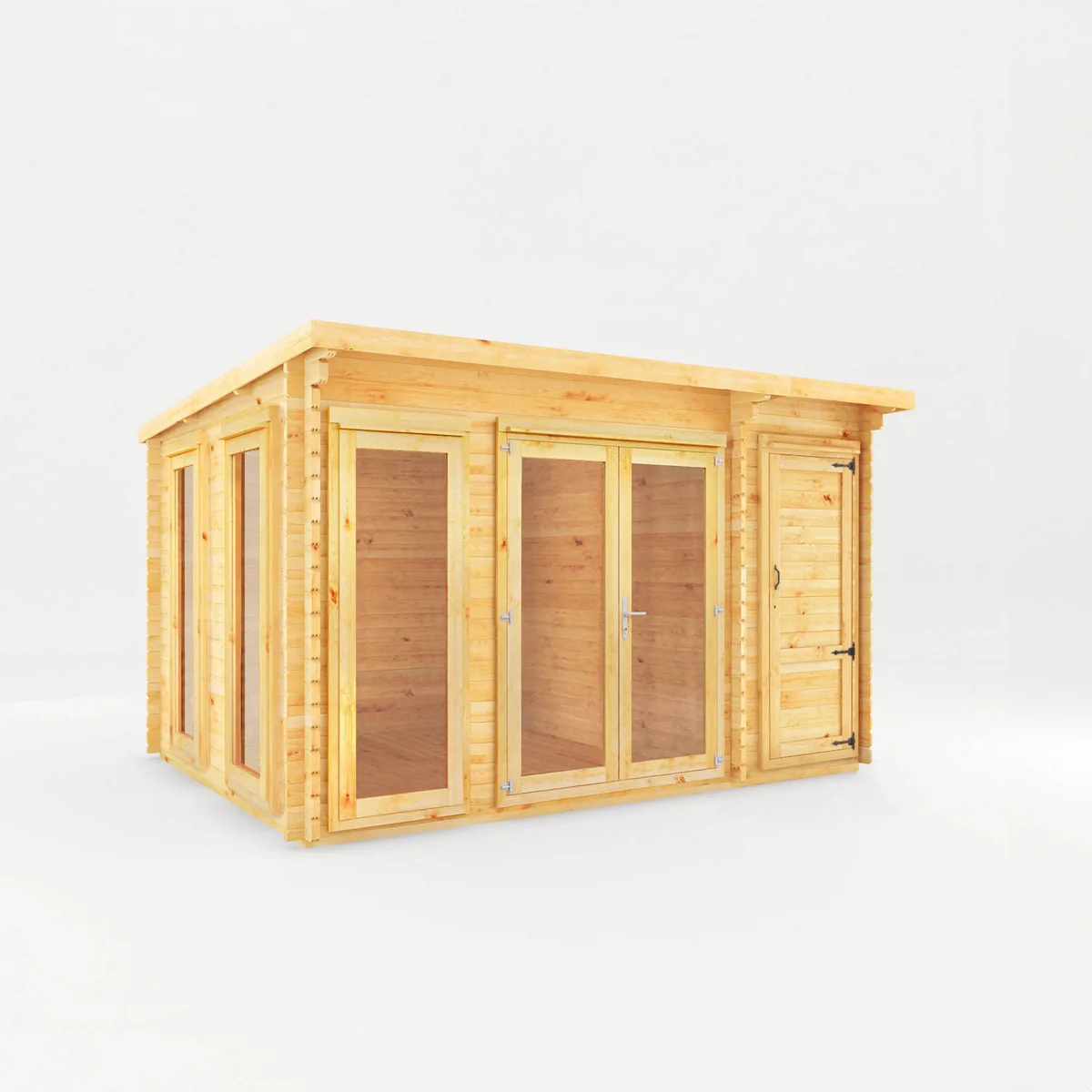 Mercia Studio 10' 11" x 13' 6" Pent Cabin with Shed - Premium 44mm Cladding Loglap - Image 2