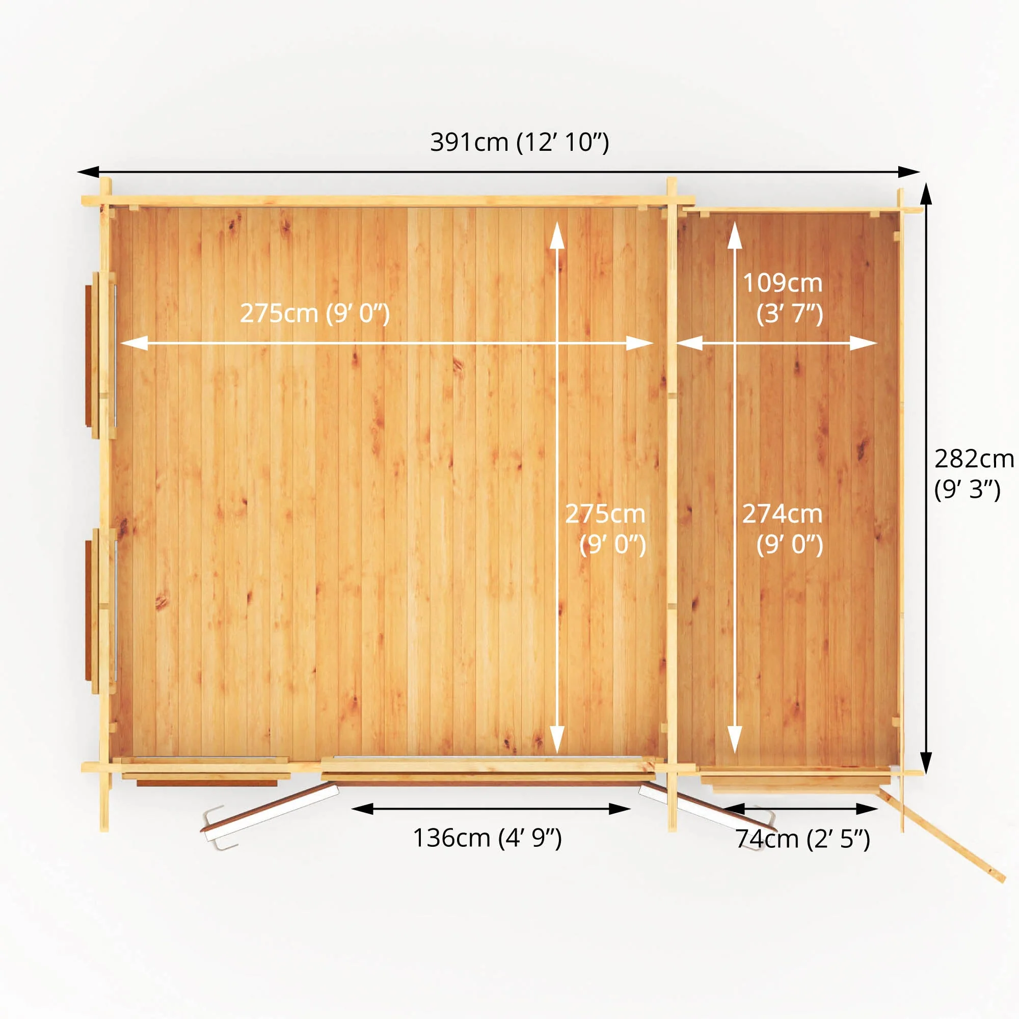 Mercia Studio 10' 11" x 13' 6" Pent Cabin with Shed - Premium 44mm Cladding Loglap - Brown UPVC - Image 11