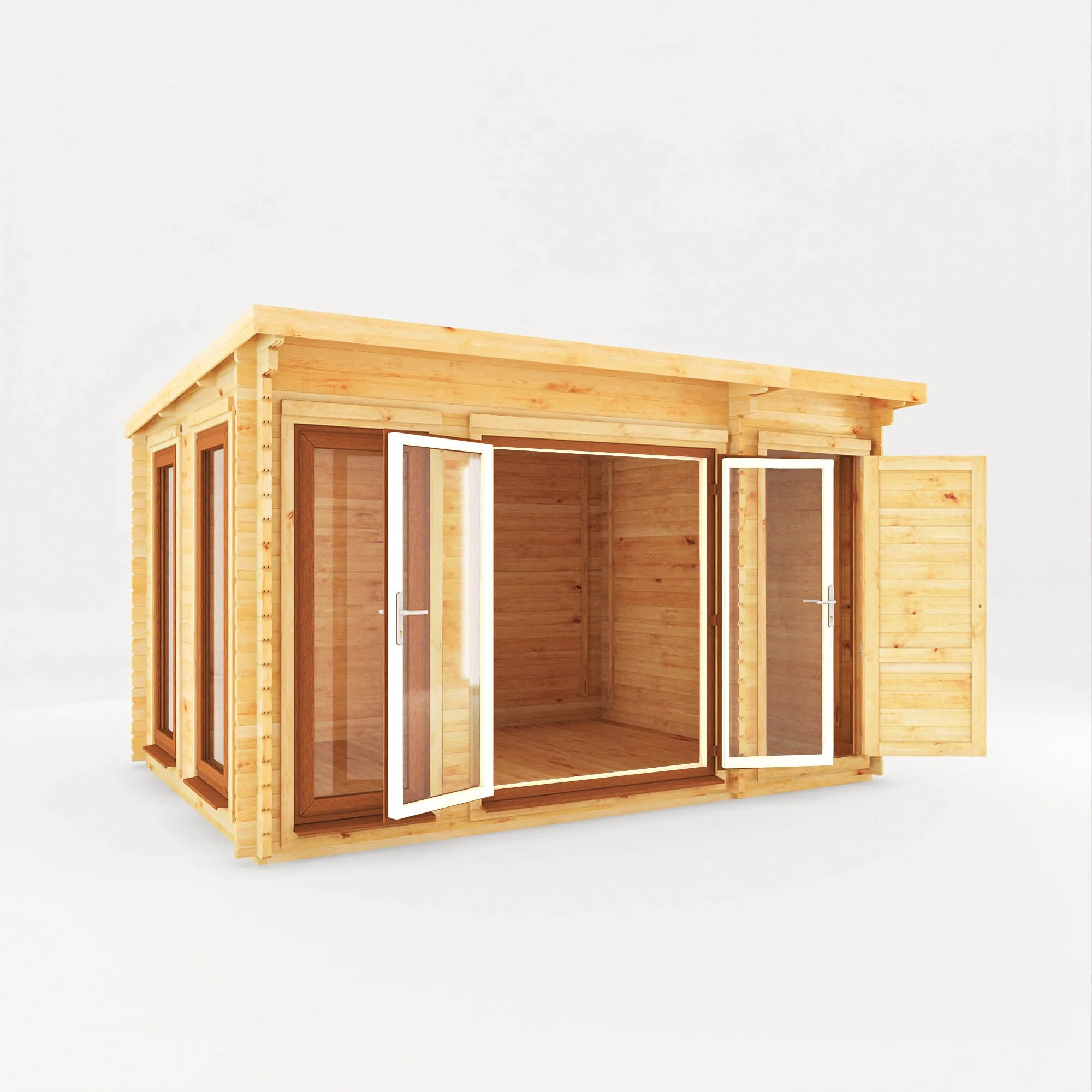 Mercia Studio 10' 11" x 13' 6" Pent Cabin with Shed - Premium 44mm Cladding Loglap - Brown UPVC - Image 7
