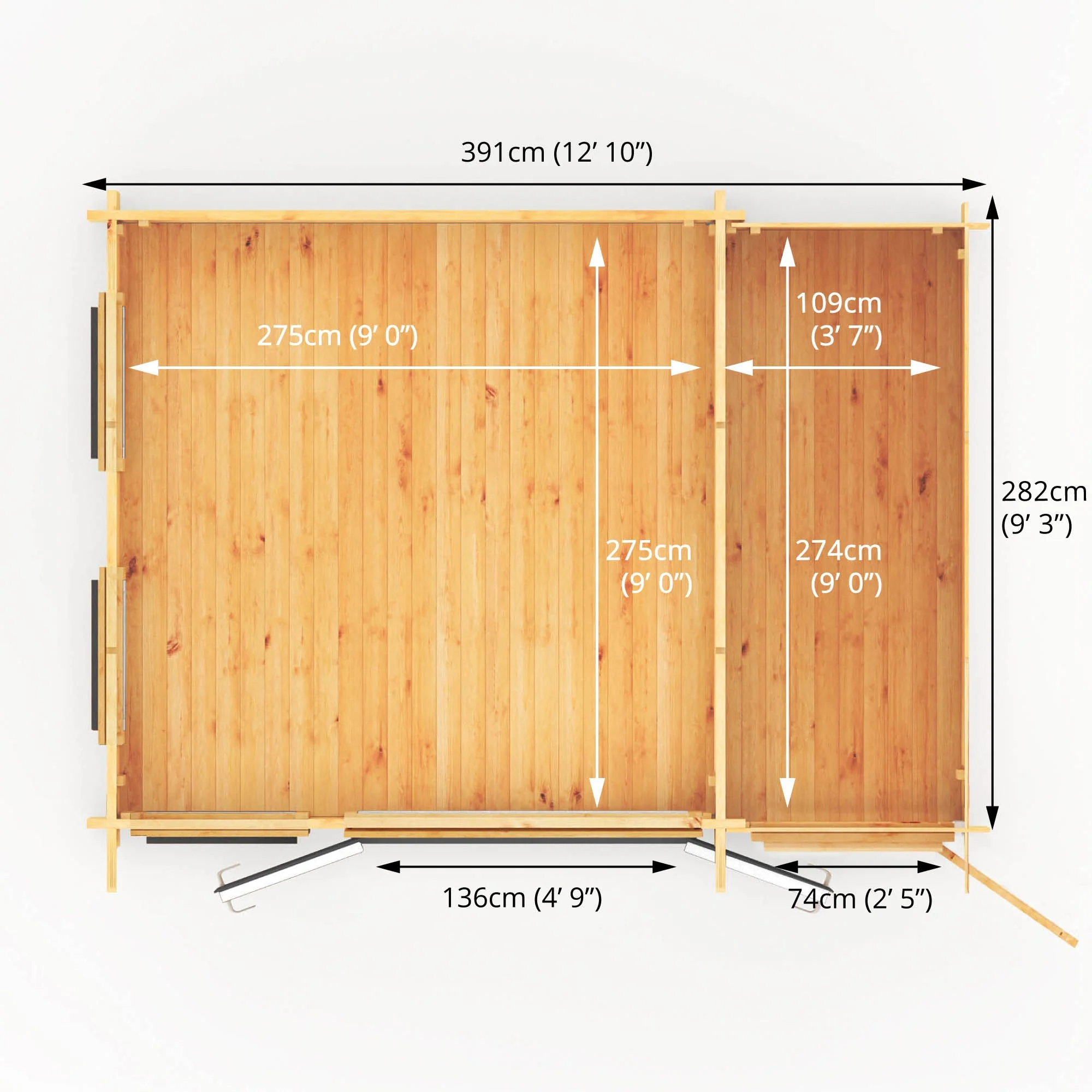 Mercia Studio 10' 11" x 13' 6" Pent Cabin with Shed - Premium 44mm Cladding Loglap - Grey UPVC - Image 11